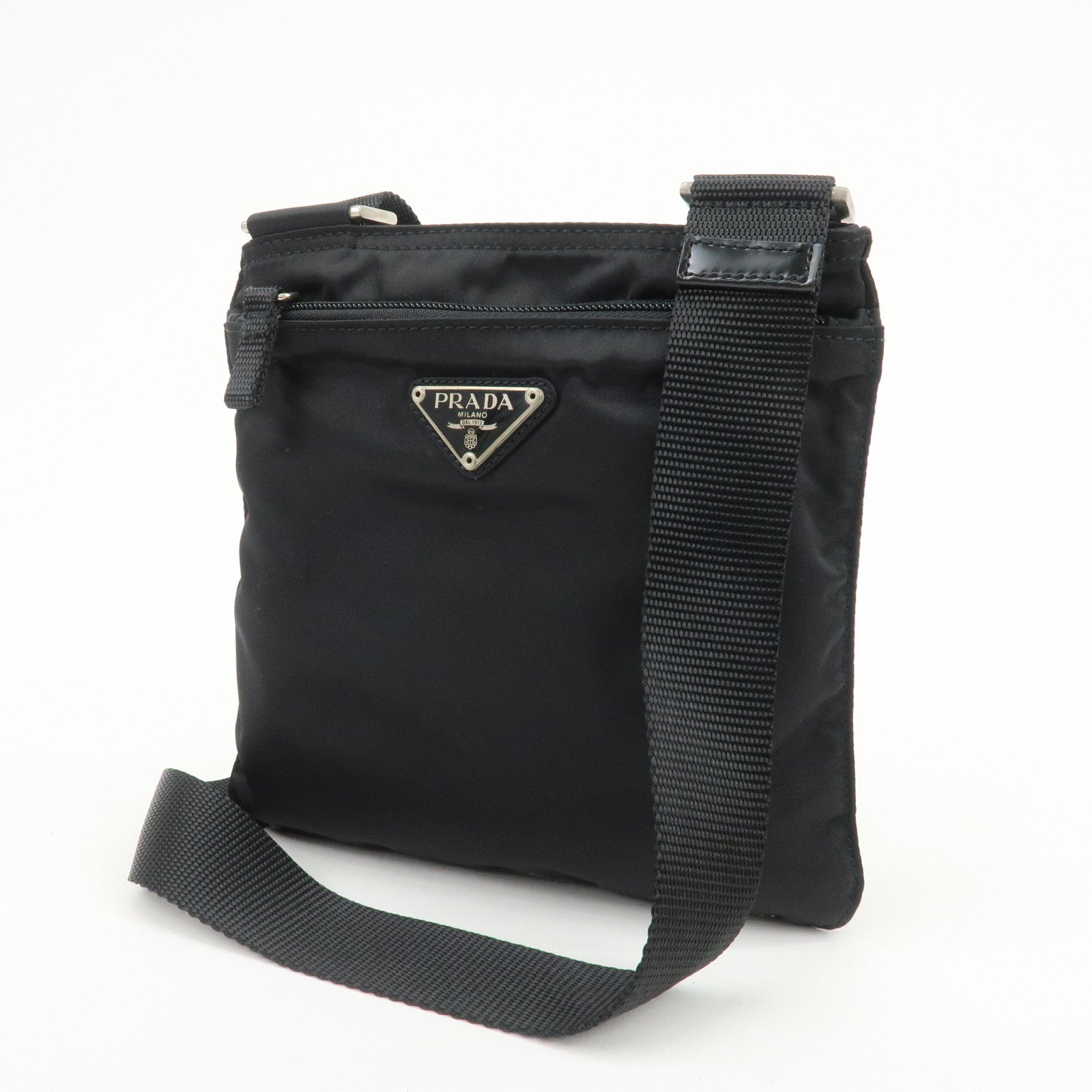 PRADA Triangle Logo Nylon Shoulder Bag Crossbody Bag Black B7372
