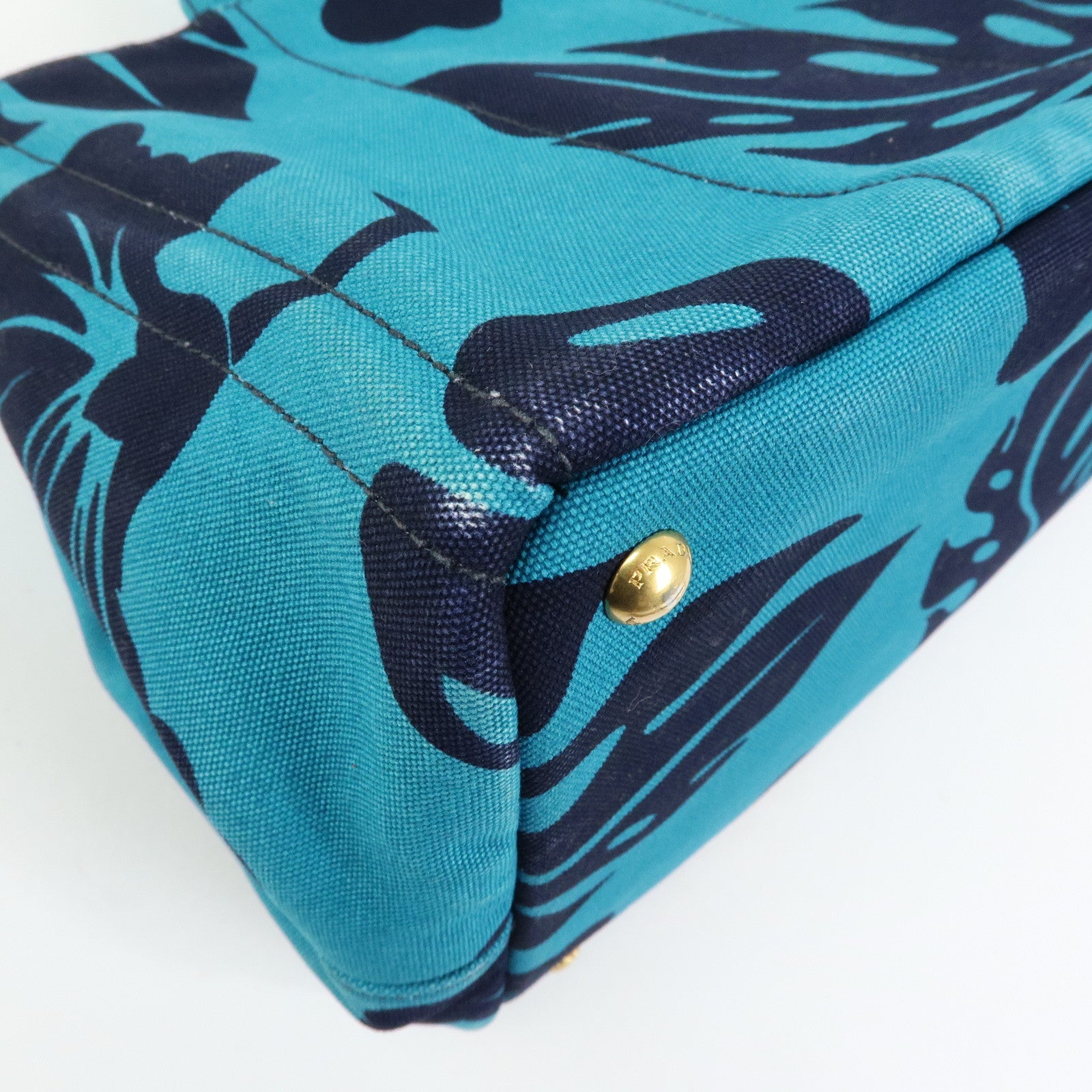 PRADA Triangle Logo Canapa Canvas 2Way Hand Bag Leaves B2642B