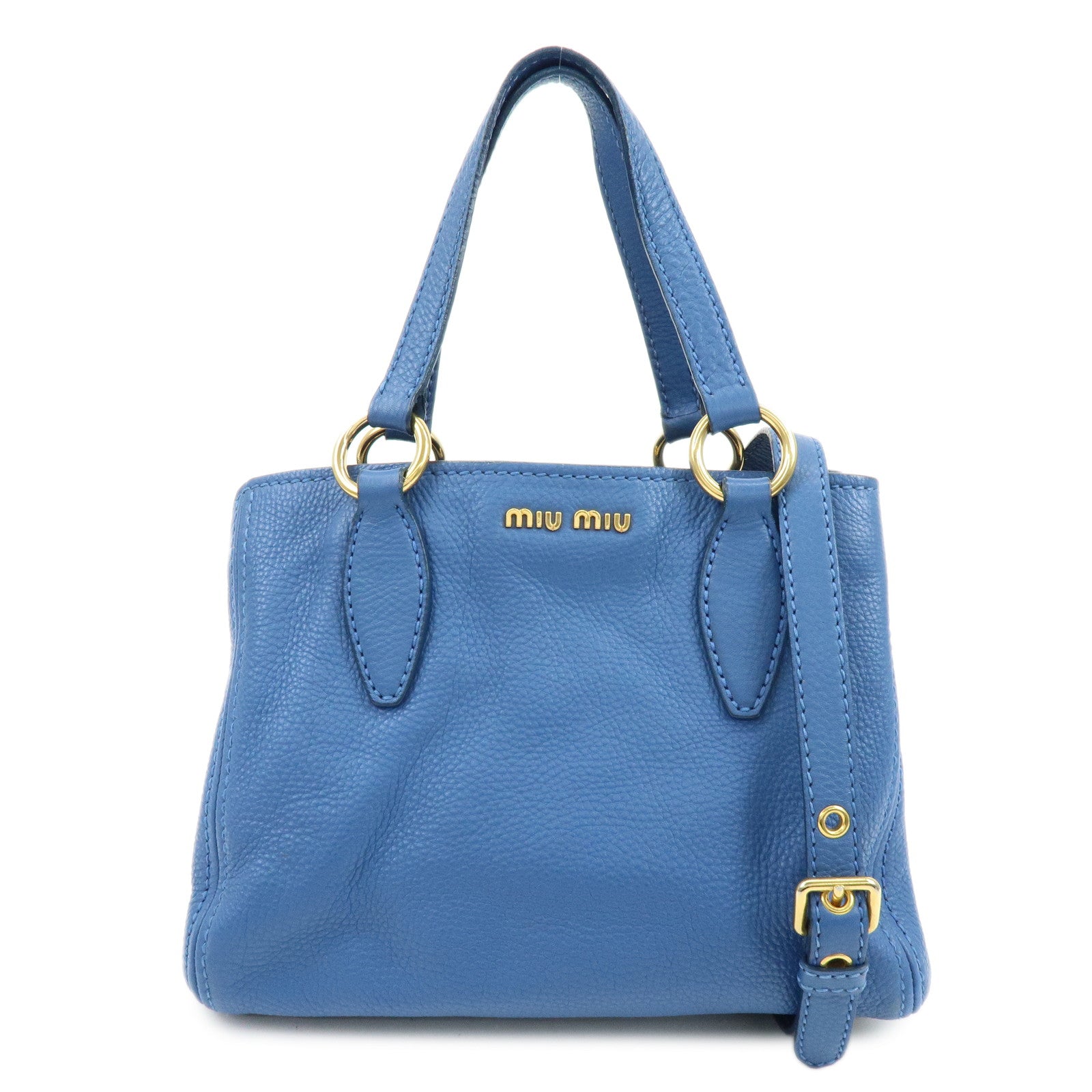 MIU MIU Logo Leather 2Way Bag Hand Bag Shoulder Bag Blue RR1945