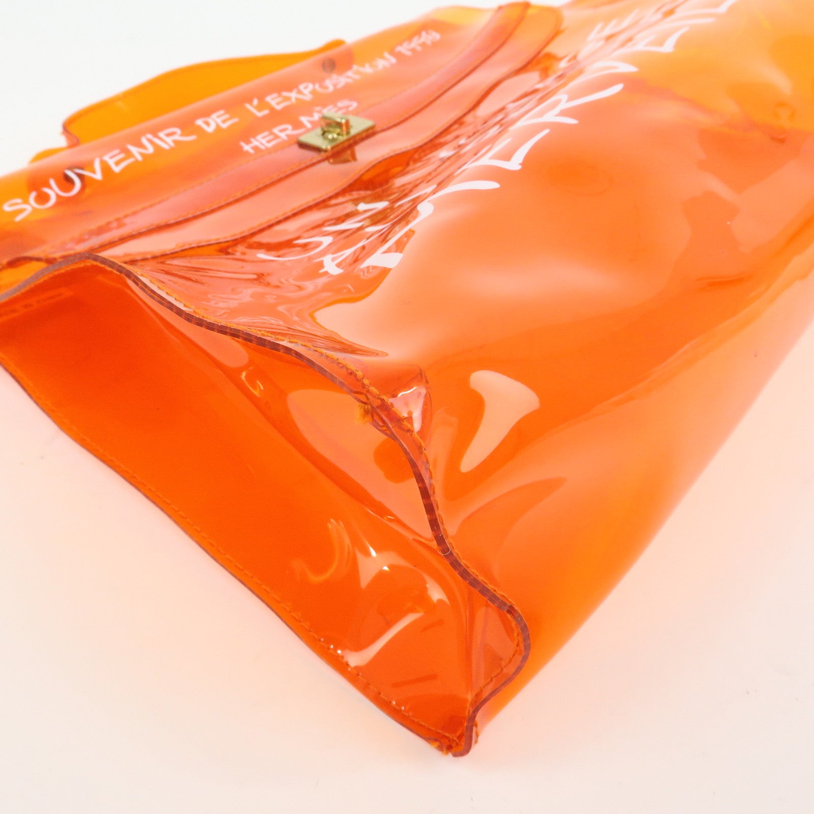 HERMES Kelly Vinyl Hand Bag Clear Transparent Orange
