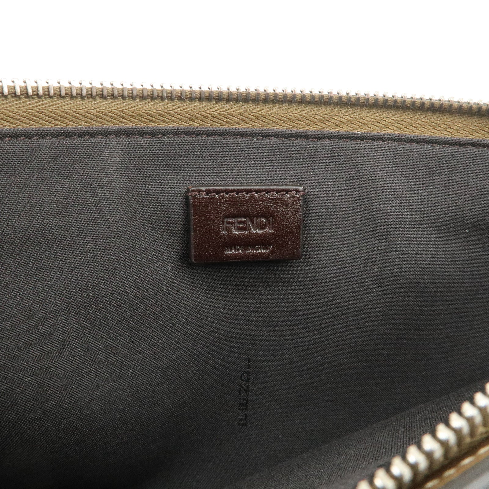 FENDI Zucca Leather Canvas Slim Clutch Bag Medium Brown 7N0134