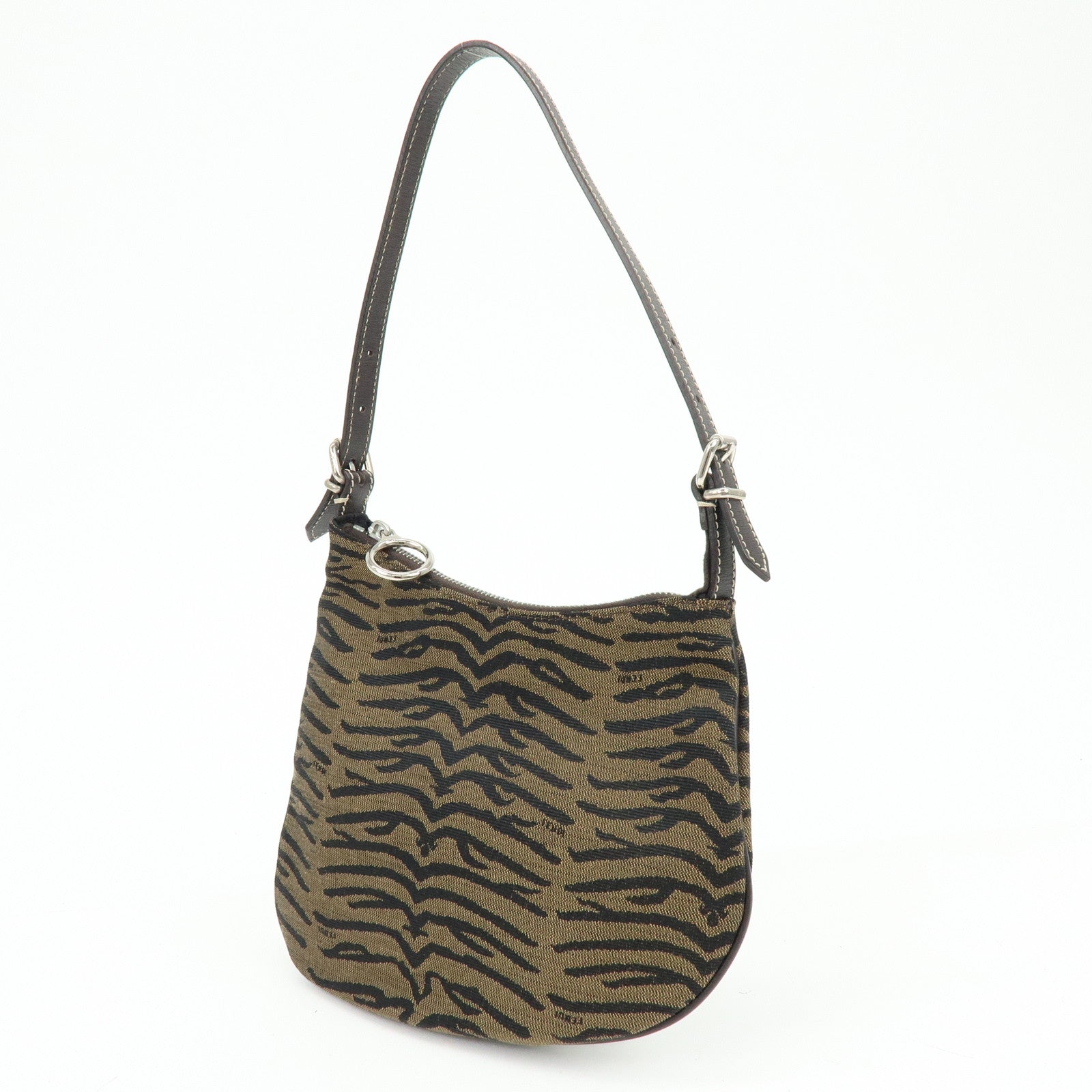 FENDI Canvas Leather Zebra Pattern Shoulder Hand Bag Brown 8BR248