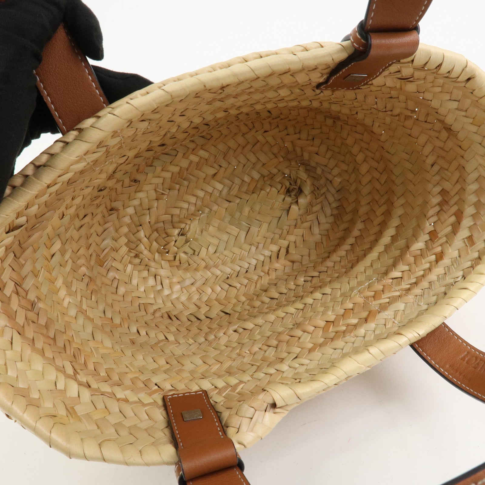 LOEWE Anagram Raffia Calf Leather Hand Bag Tote Bag Natural Tan