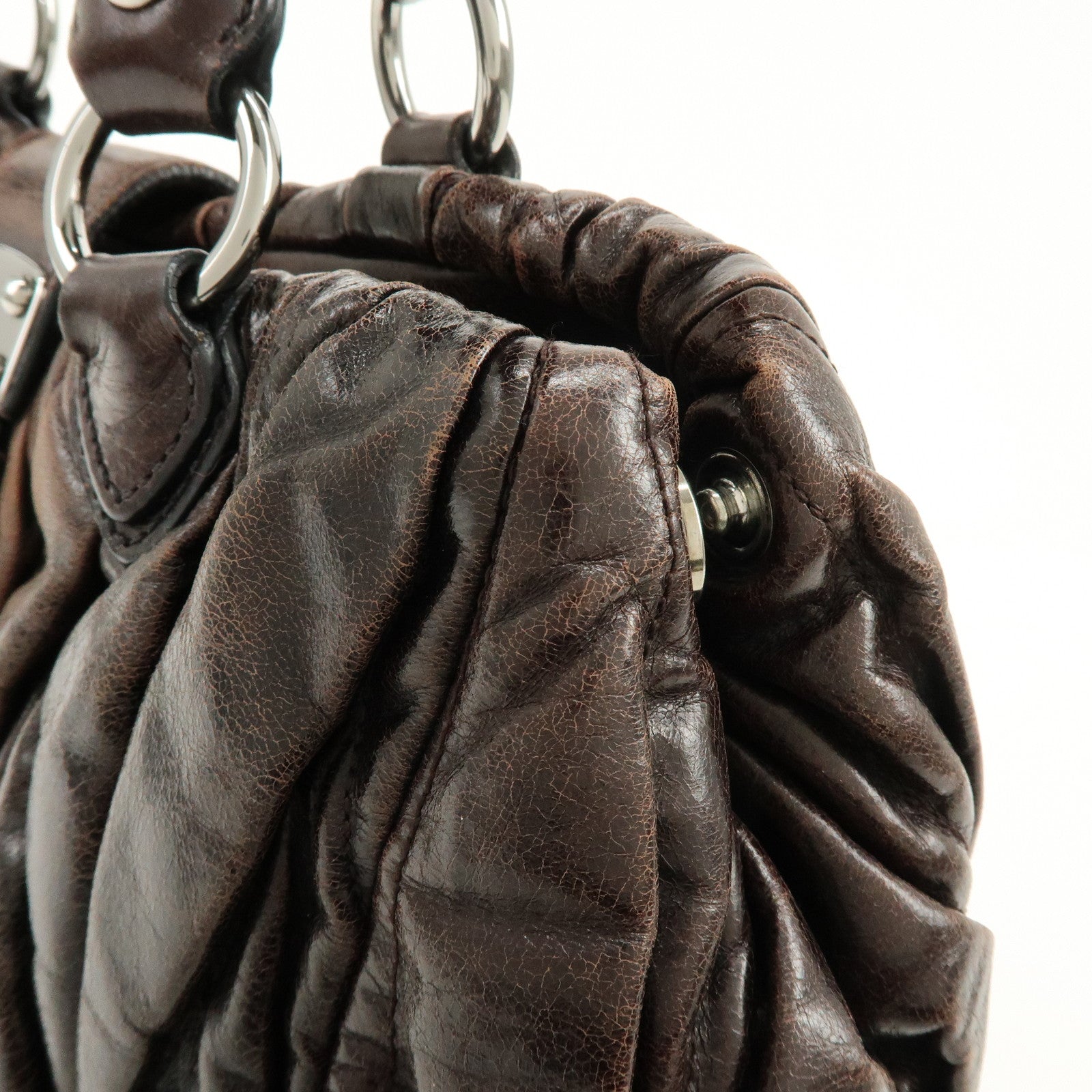 MIU MIU Matelasse Leather 2Way Bag Hand Bag Shoulder Bag Dark Brown