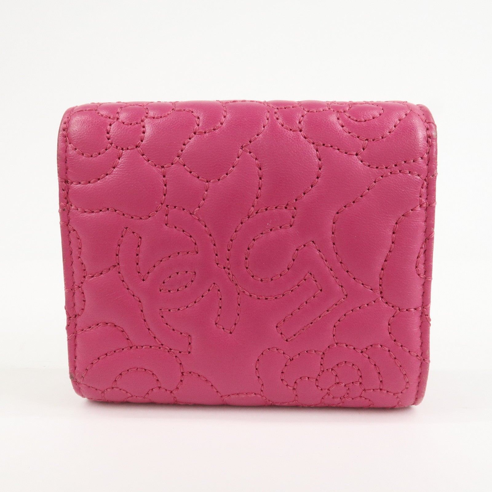 CHANEL Camellia No.5 Lamb Skin Leather Compact Wallet Pink A70615