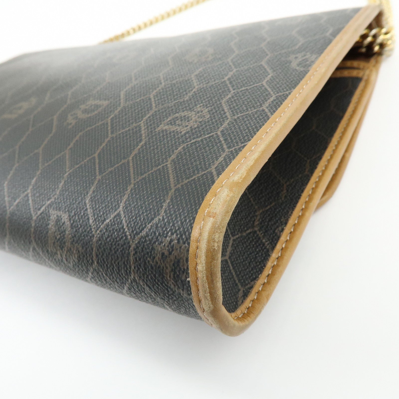 Christian Dior Honeycomb PVC Leather Chain Shoulder Bag Brown