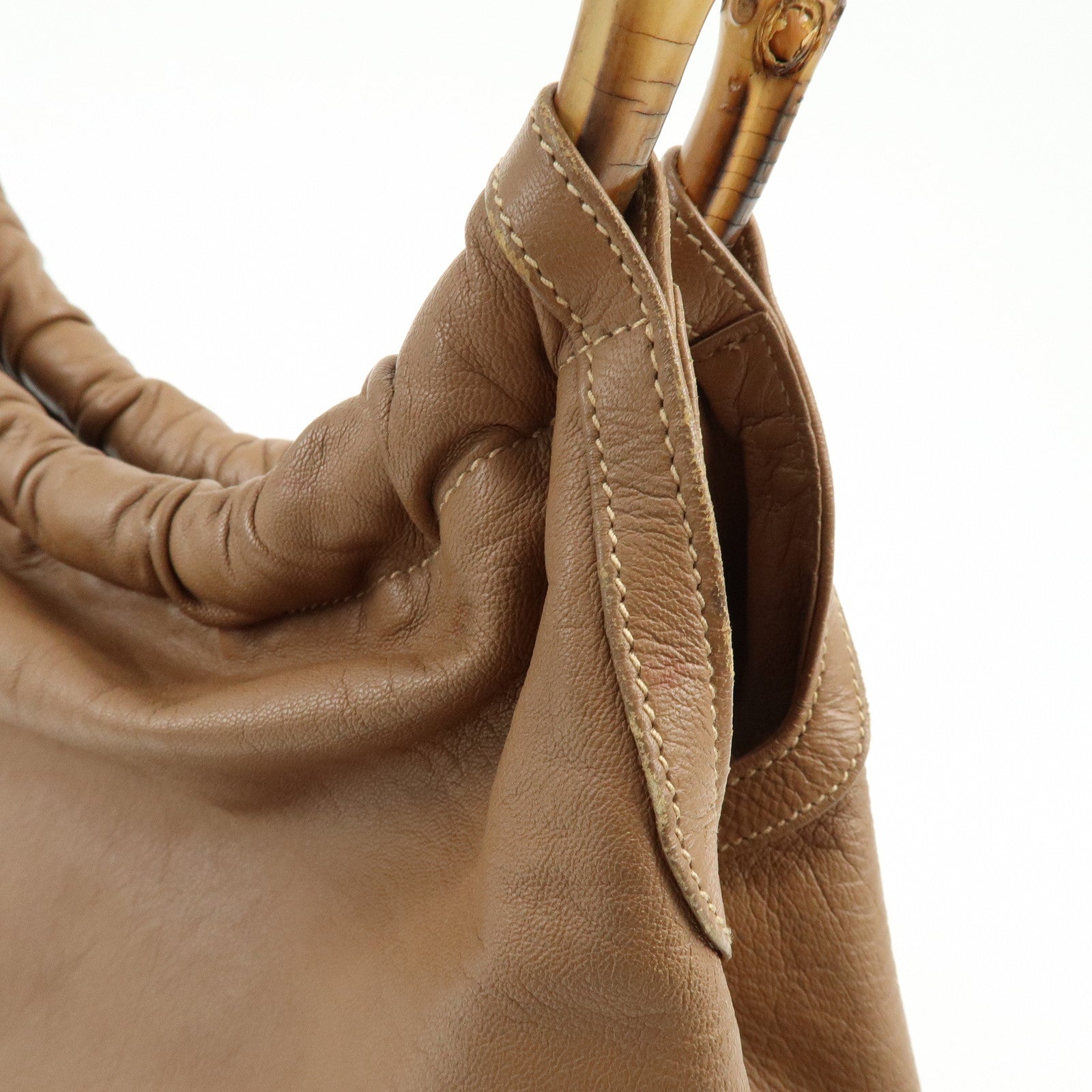 GUCCI Old Gucci Bamboo Leather Hand Bag Brown 26.000.5686
