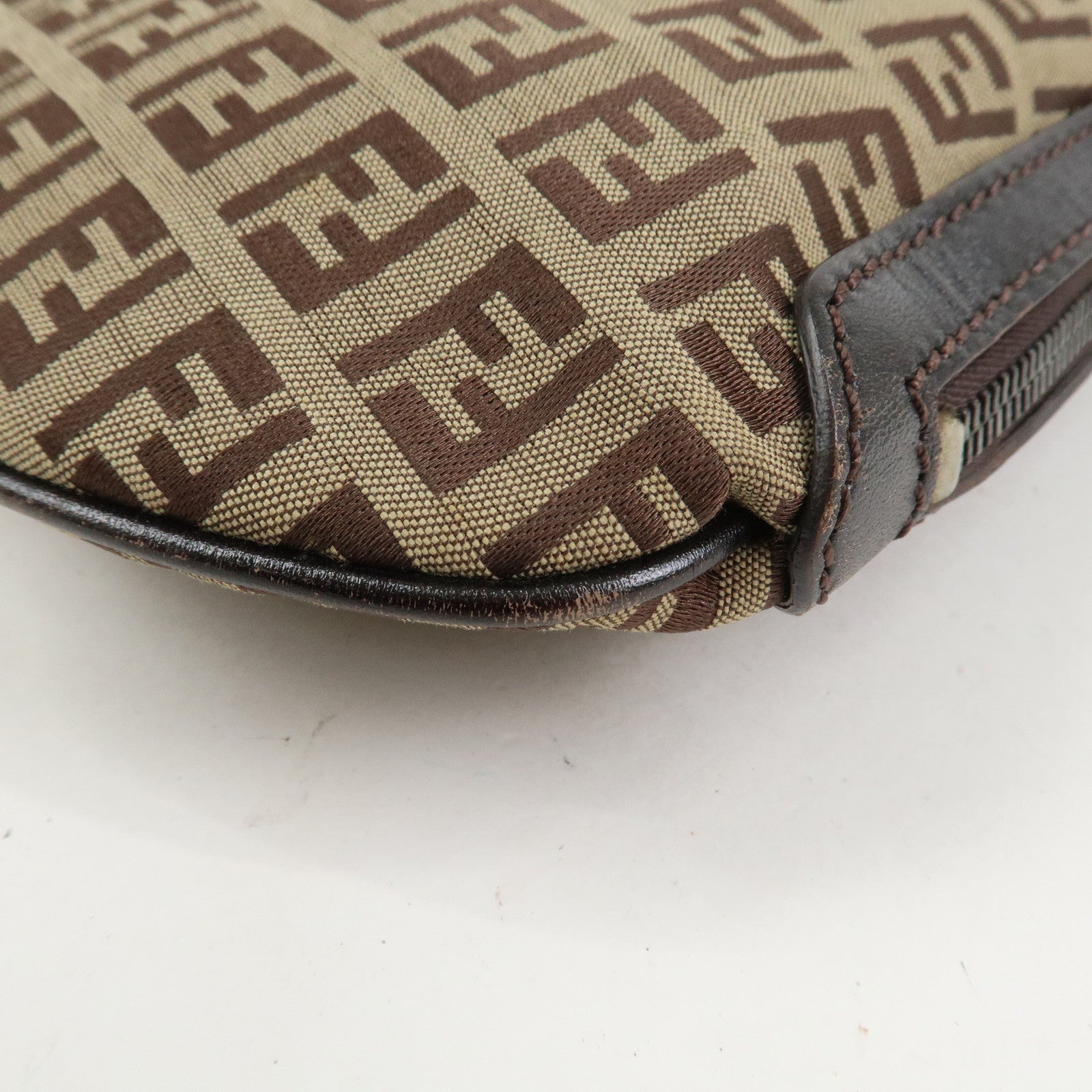 FENDI Zucchino Canvas Leather Shoulder Bag Hand Bag Brown