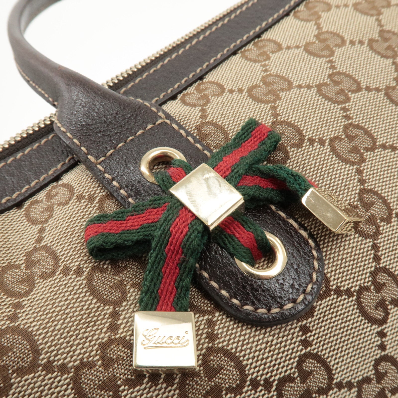 GUCCI Princy Sherry GG Canvas Leather Tote Bag Beige 177052 Used