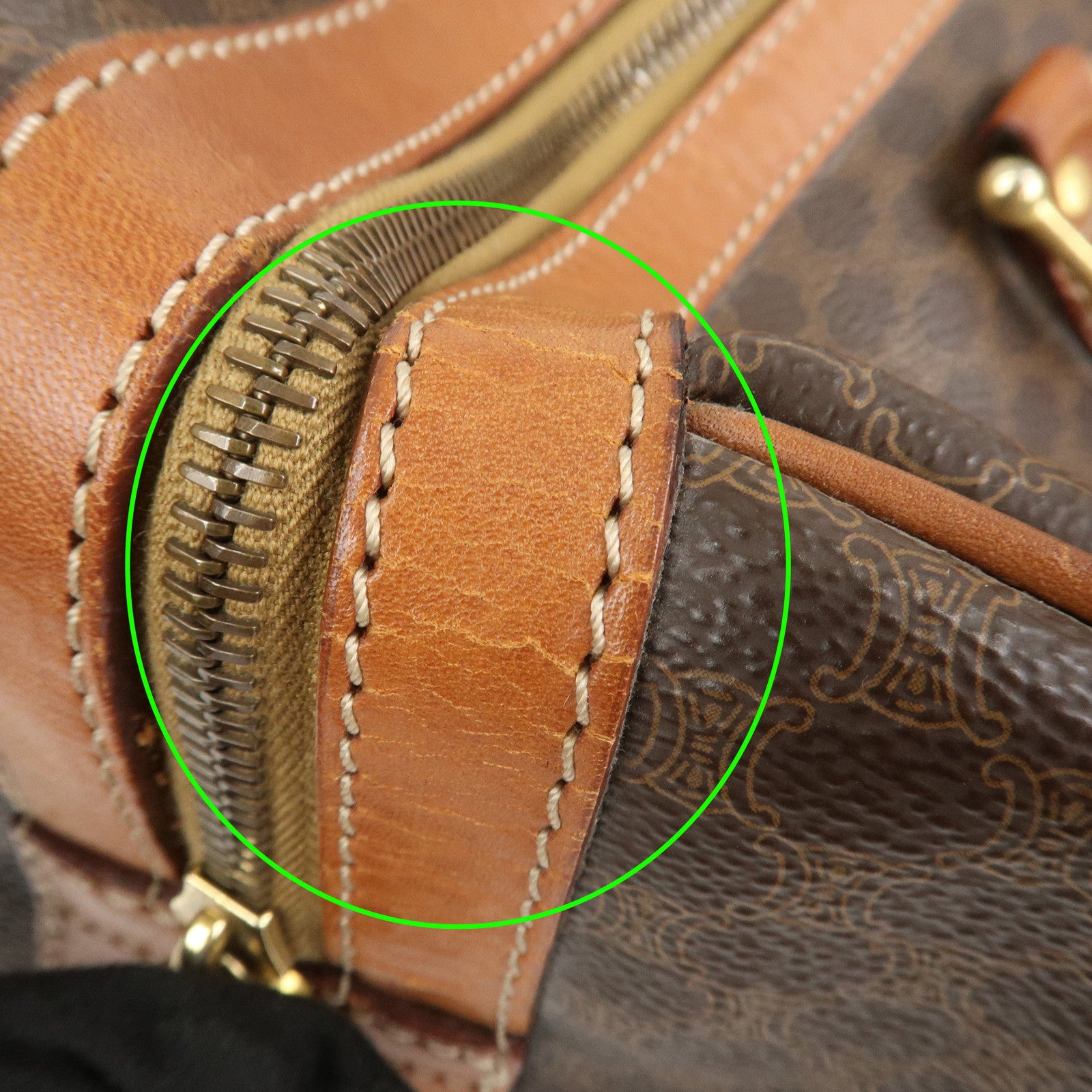 CELINE Macadam PVC Canvas Leather Boston Bag Hand Bag Brown