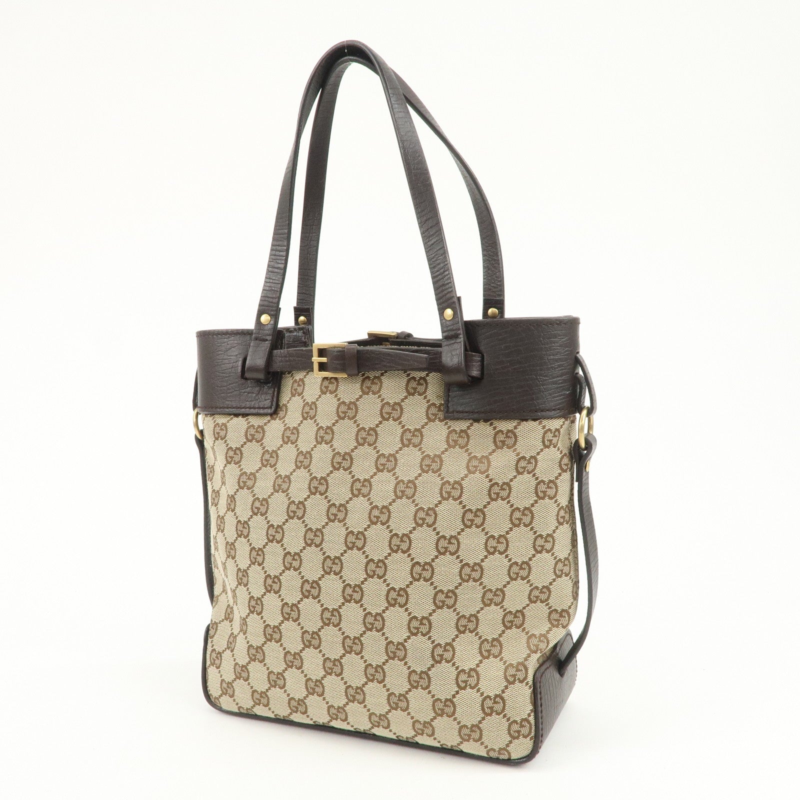 GUCCI GG Monogram Canvas Leather Tote Bag Shoulder Bag Beige 107757