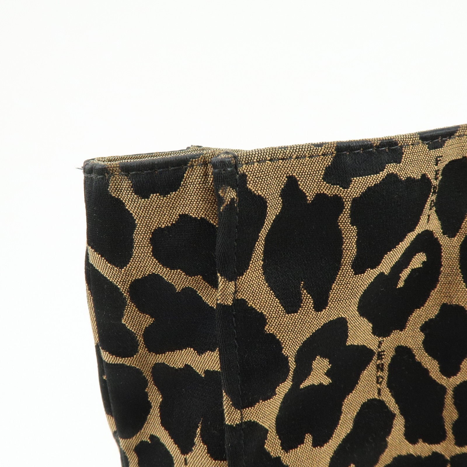 FENDI Canvas Leather Tote Bag Hand Bag Leopard Brown Black 8BH173