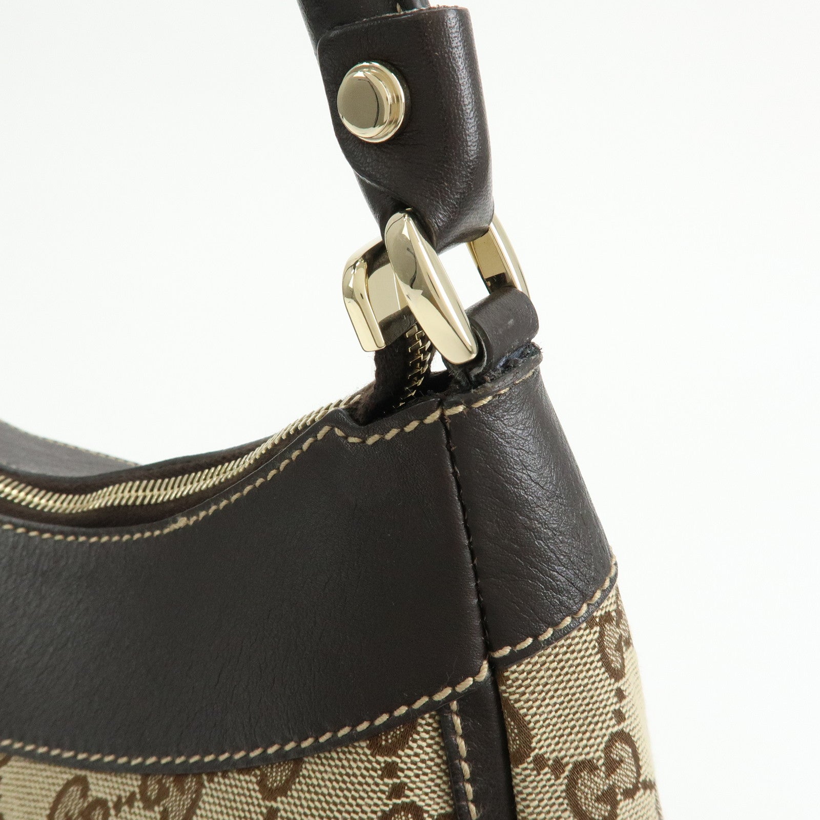 GUCCI Abbey GG Canvas Leather Shoulder Bag Hand Bag Brown 189833