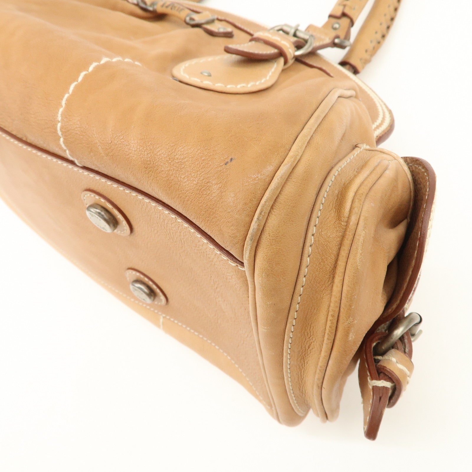 Christian Dior Logo Leather Shoulder Bag Hand Bag Brown