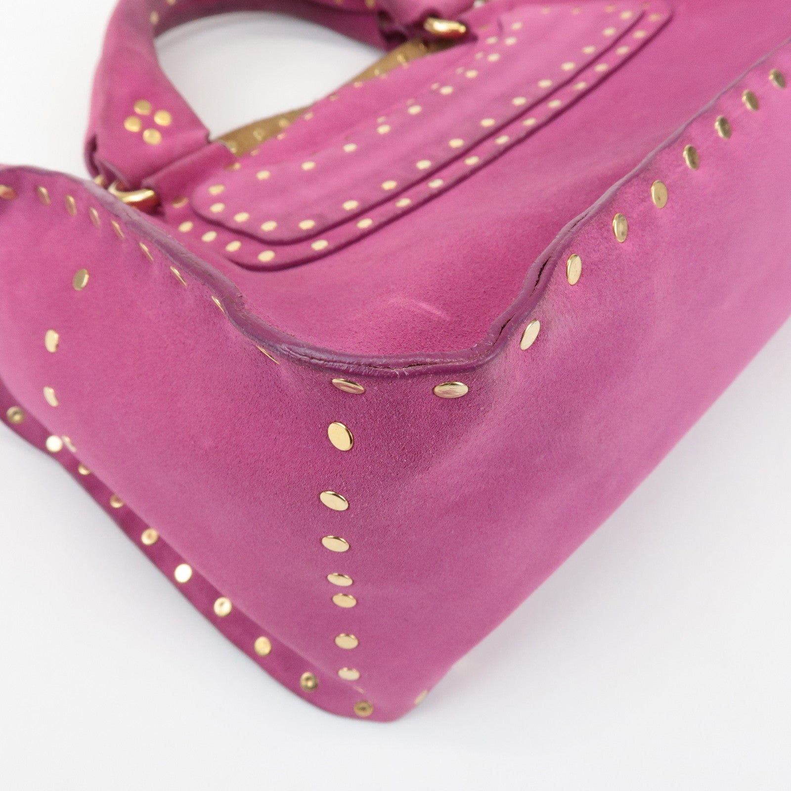 CELINE Suede Leather Studs Buggy Bag Hand Bag Pink Gold