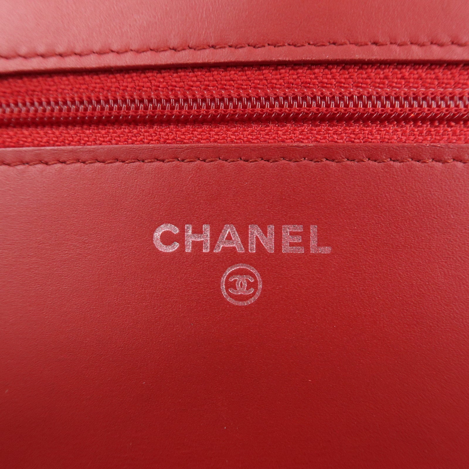 CHANEL COCO Mark Caviarskin Chain Shoulder Bag Wallet Red A48654