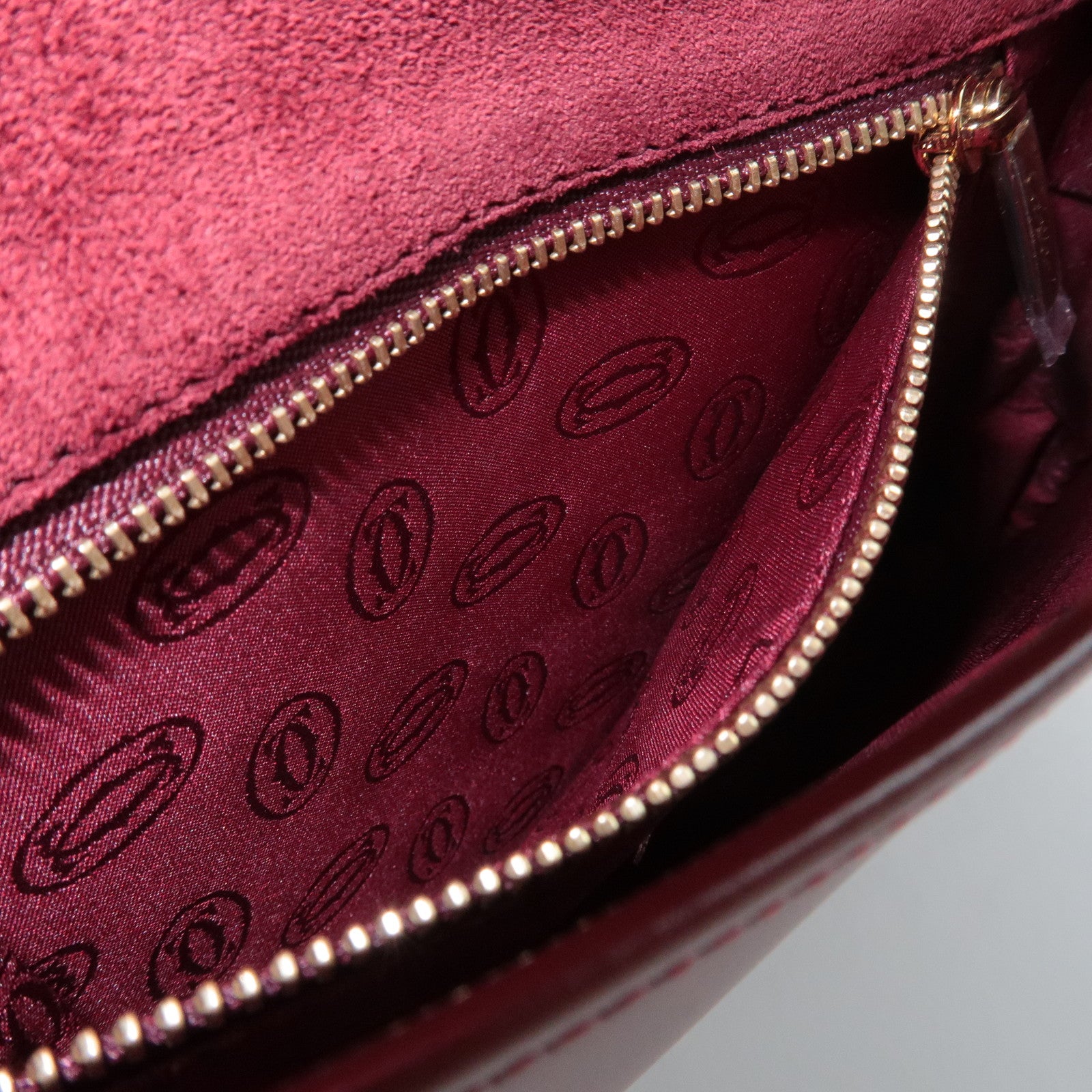 Cartier Must Must de Cartier Calf Suede Leather Shoulder Bag Burgundy Used
