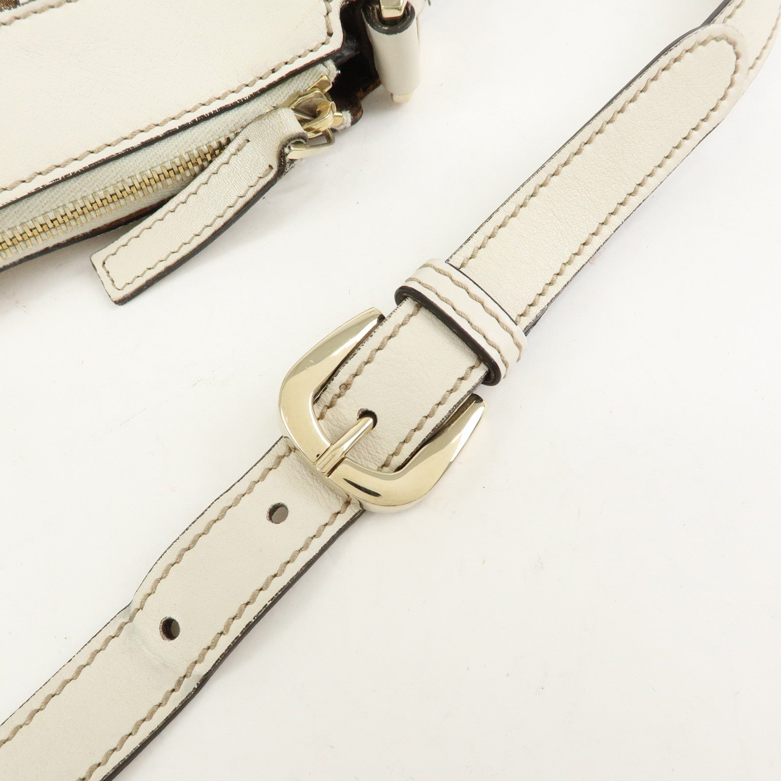 GUCCI Abbey GG Canvas Leather Shoulder Bag Beige White 203257