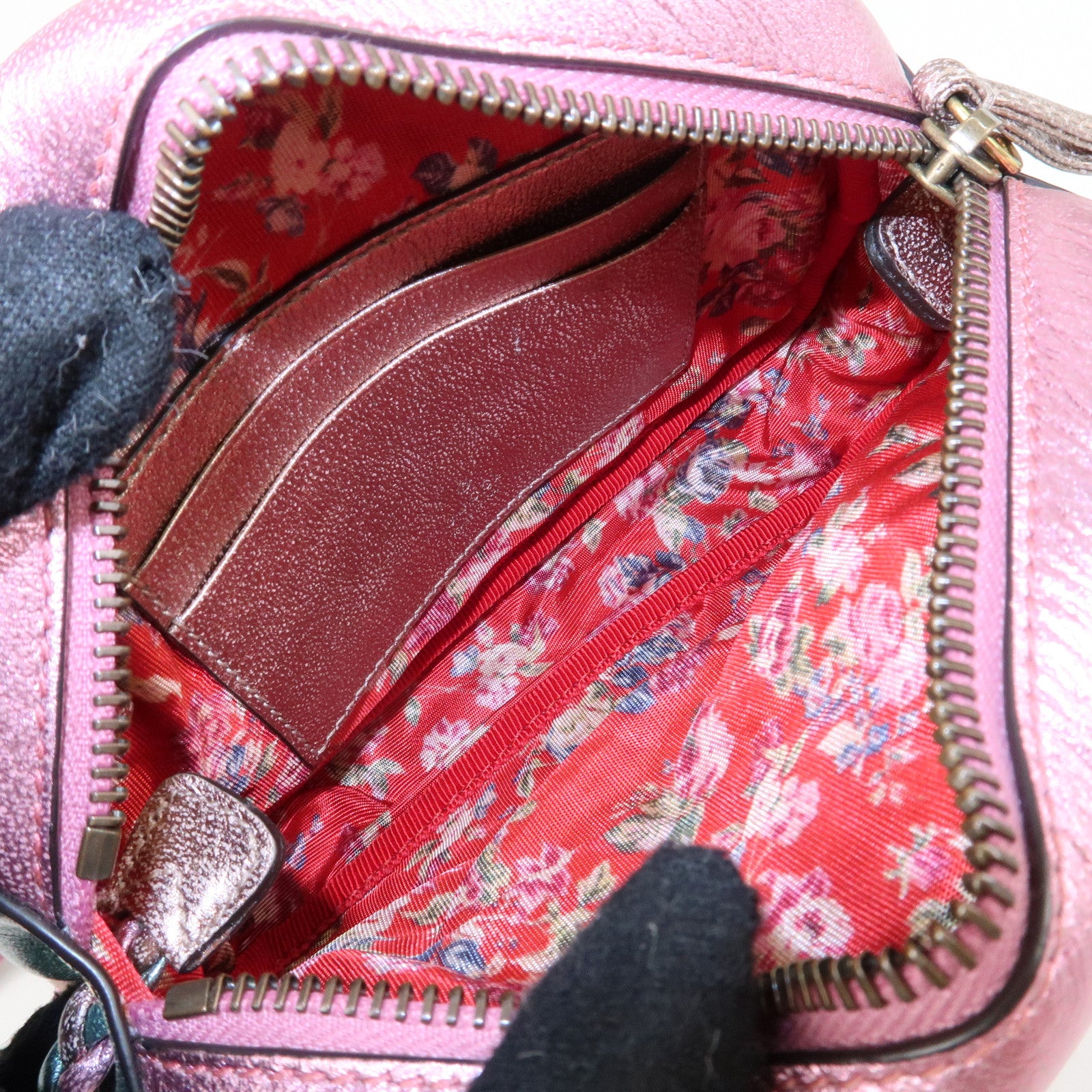 GUCCI Horsebit Leather Shoulder Bag Metallic Pink Blue 534951 Used