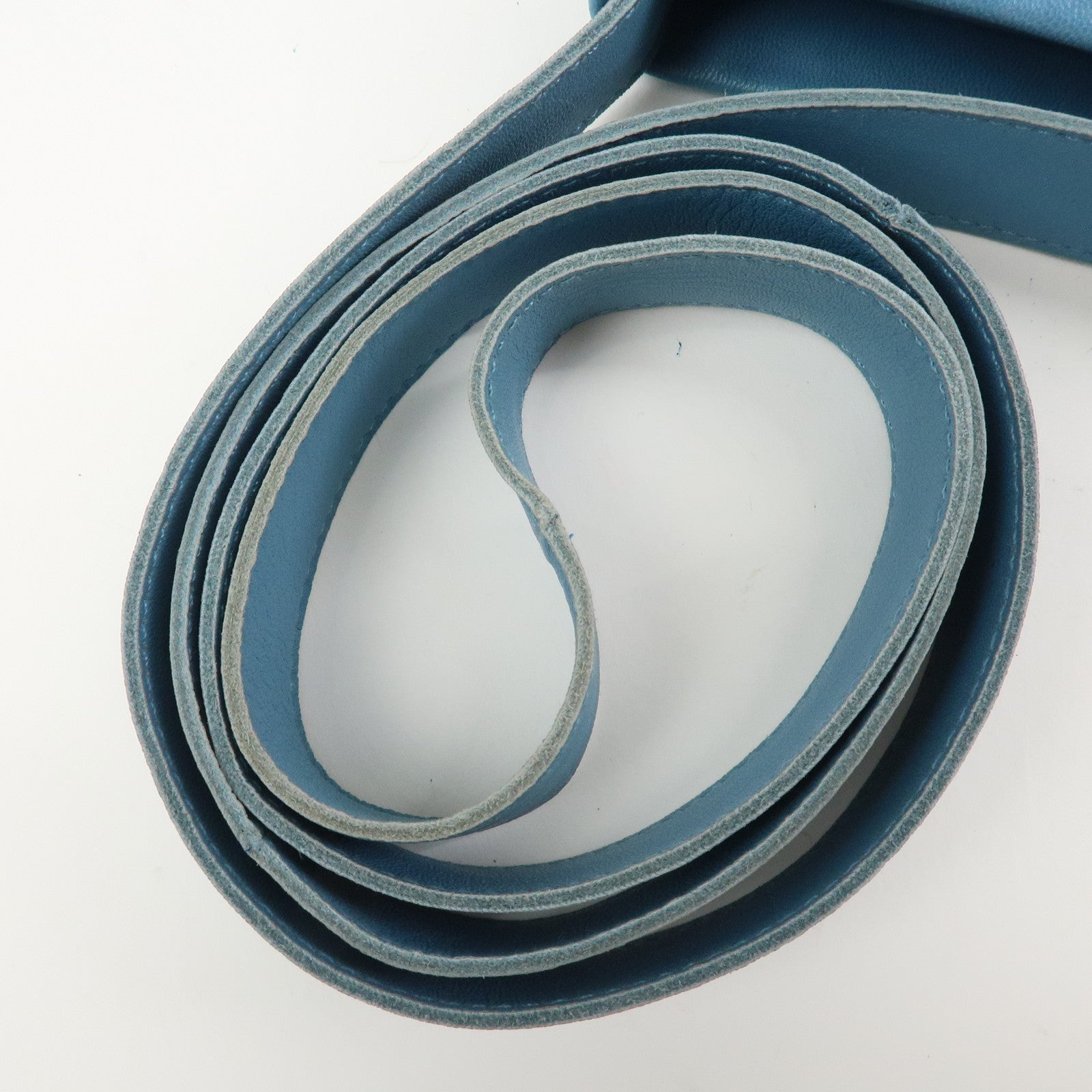 HERMES Lamb Skin Clou de Selle □N Stamped Shoulder Bag Blue Jean