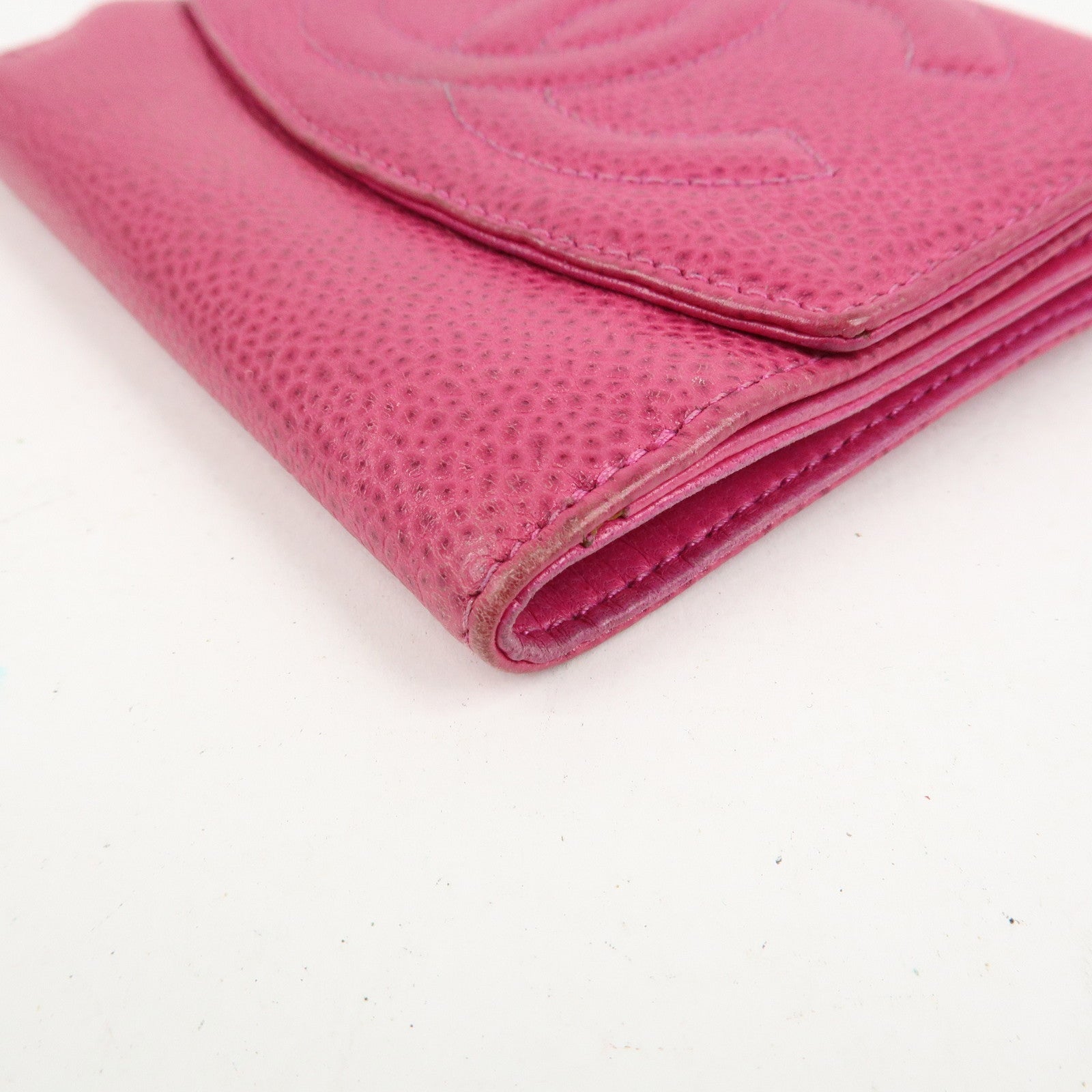 CHANEL COCO Mark Caviarskin Double Hook Bi-fold Wallet Pink