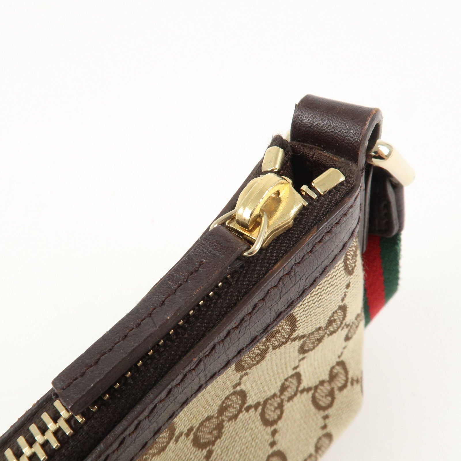 GUCCI Sherry GG Canvas Leather Pouch Hand Bag Beige Brown 152507