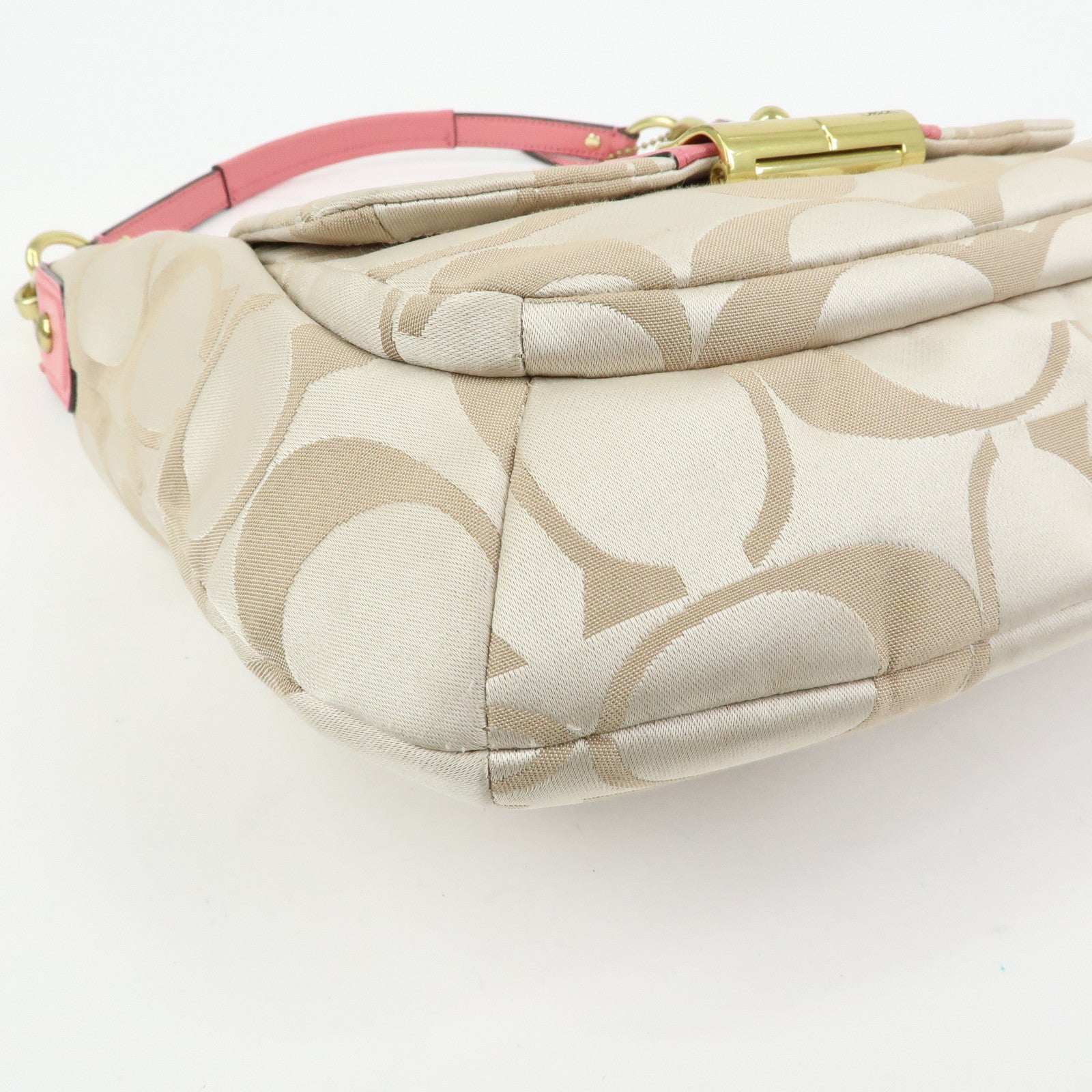 COACH Signature Nylon Leather 2Way Shoulder Bag Hand Bag Beige Pink