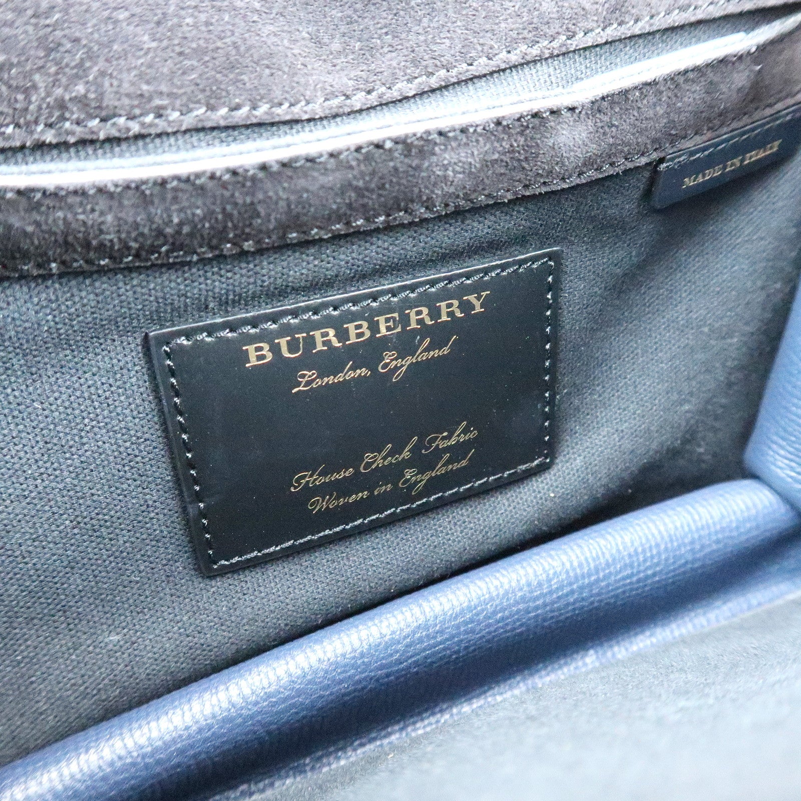 BURBERRY Nova Plaid Canvas Leather Shoulder Bag Beige Navy