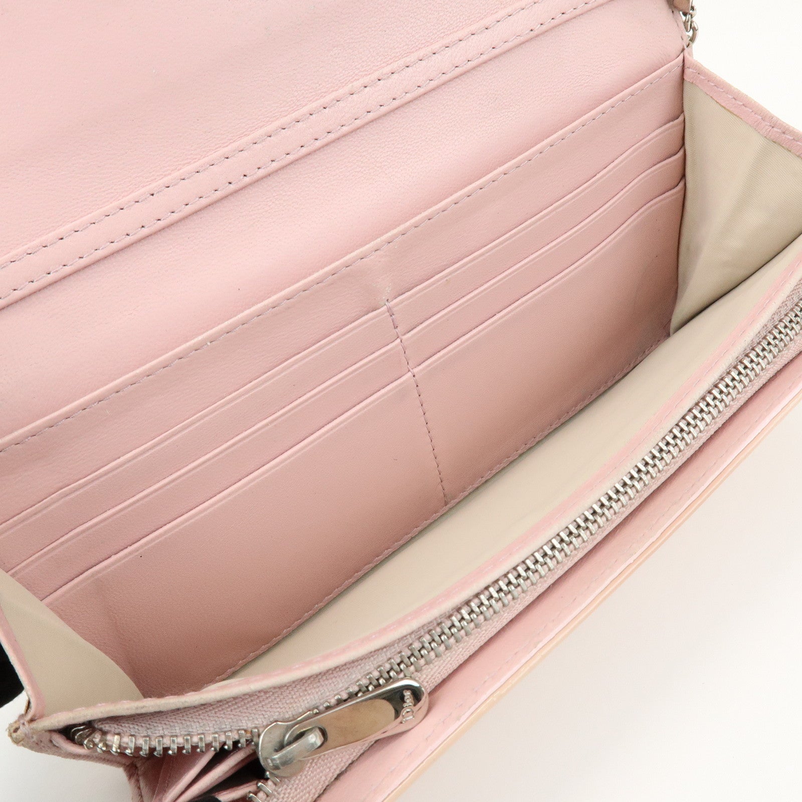 Christian Dior Patent Leather Chain Wallet Long Wallet WOC Beige