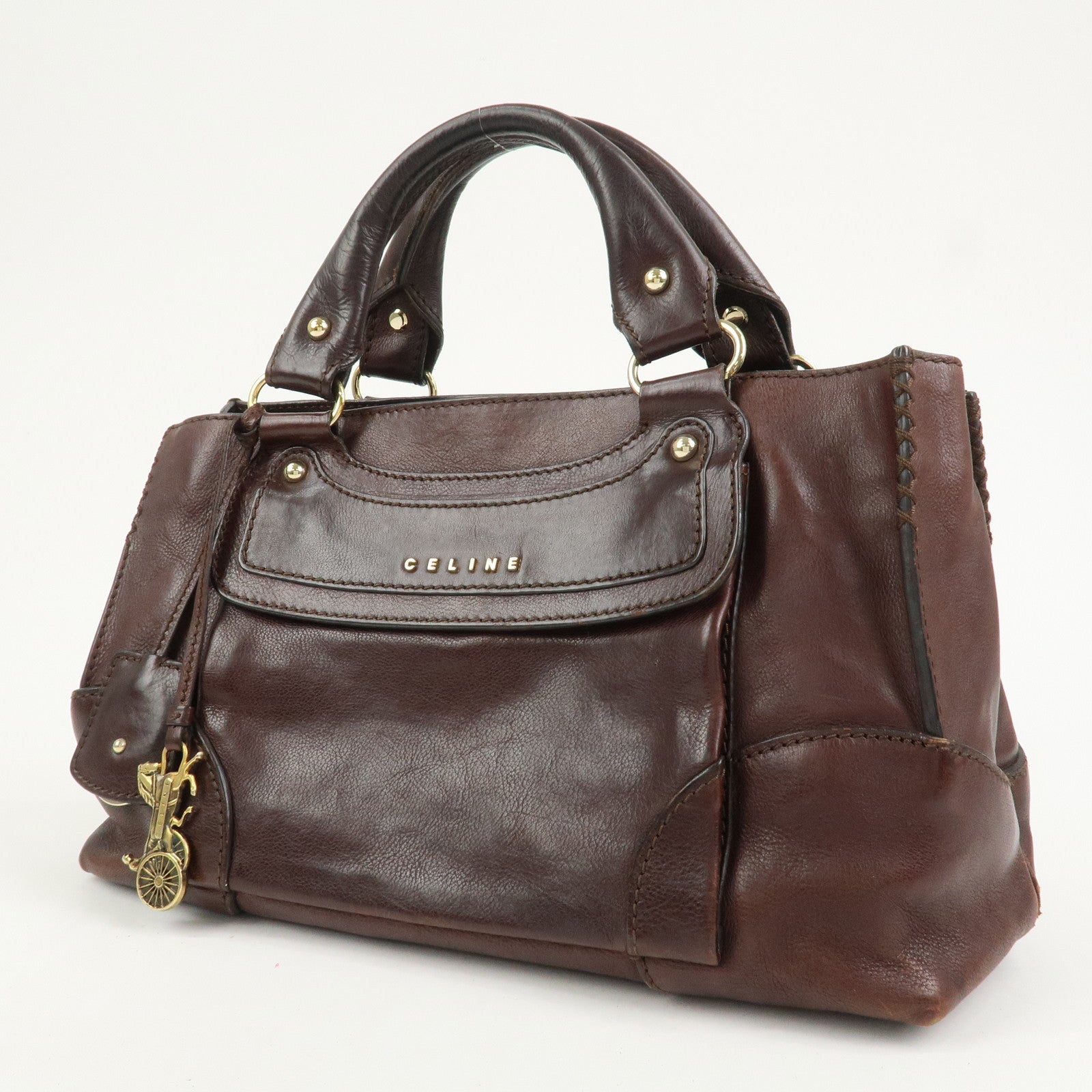 CELINE Logo Leather Boogie Bag Hand Bag Tote Bag Brown