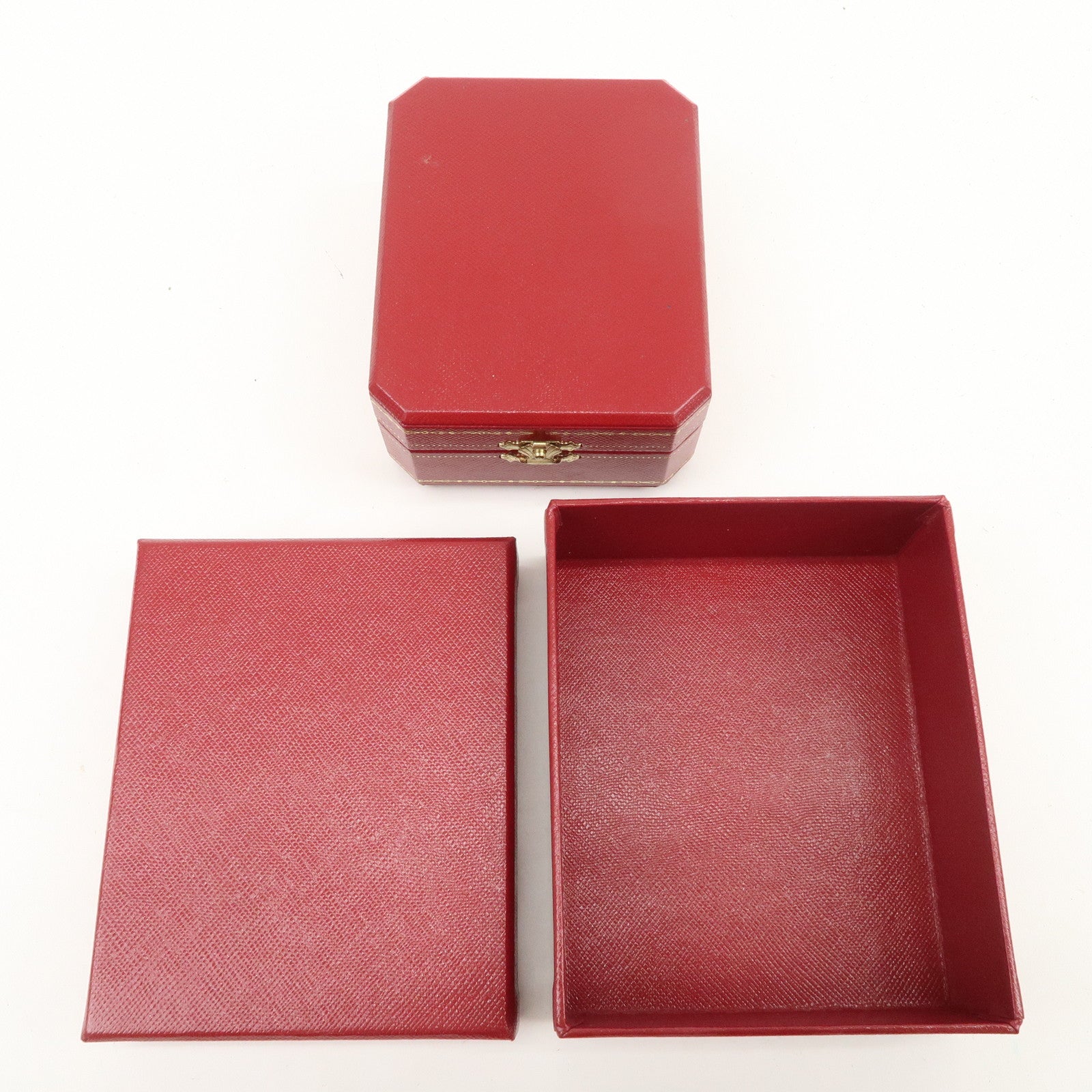 Cartier Set of 3 Jewelry Boxes Pair Ring Boxes Red Gold