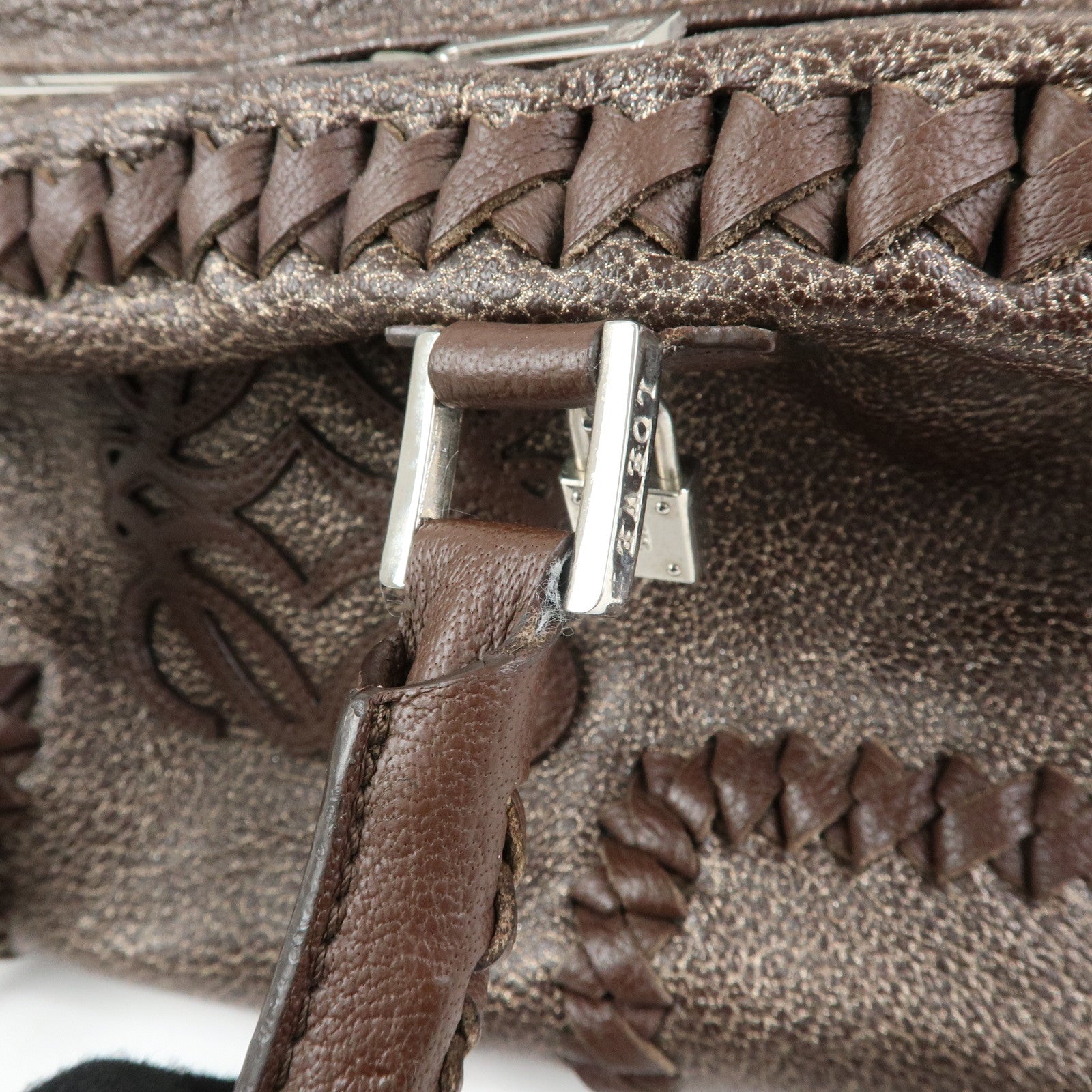 LOEWE Anagram Amazona 36 Leather Hand Bag Boston Bag Brown