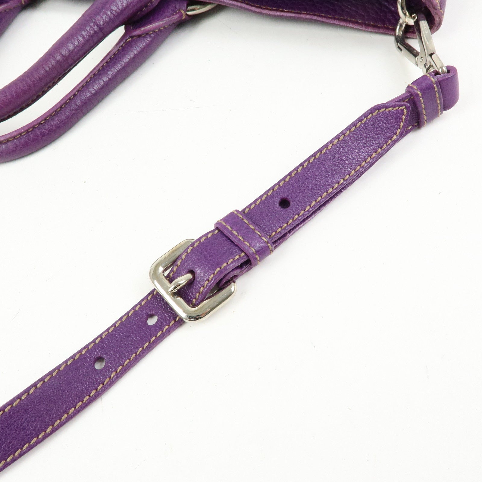 PRADA Leather 2Way Bag Tote Bag Shoulder Bag Hand Bag Purple