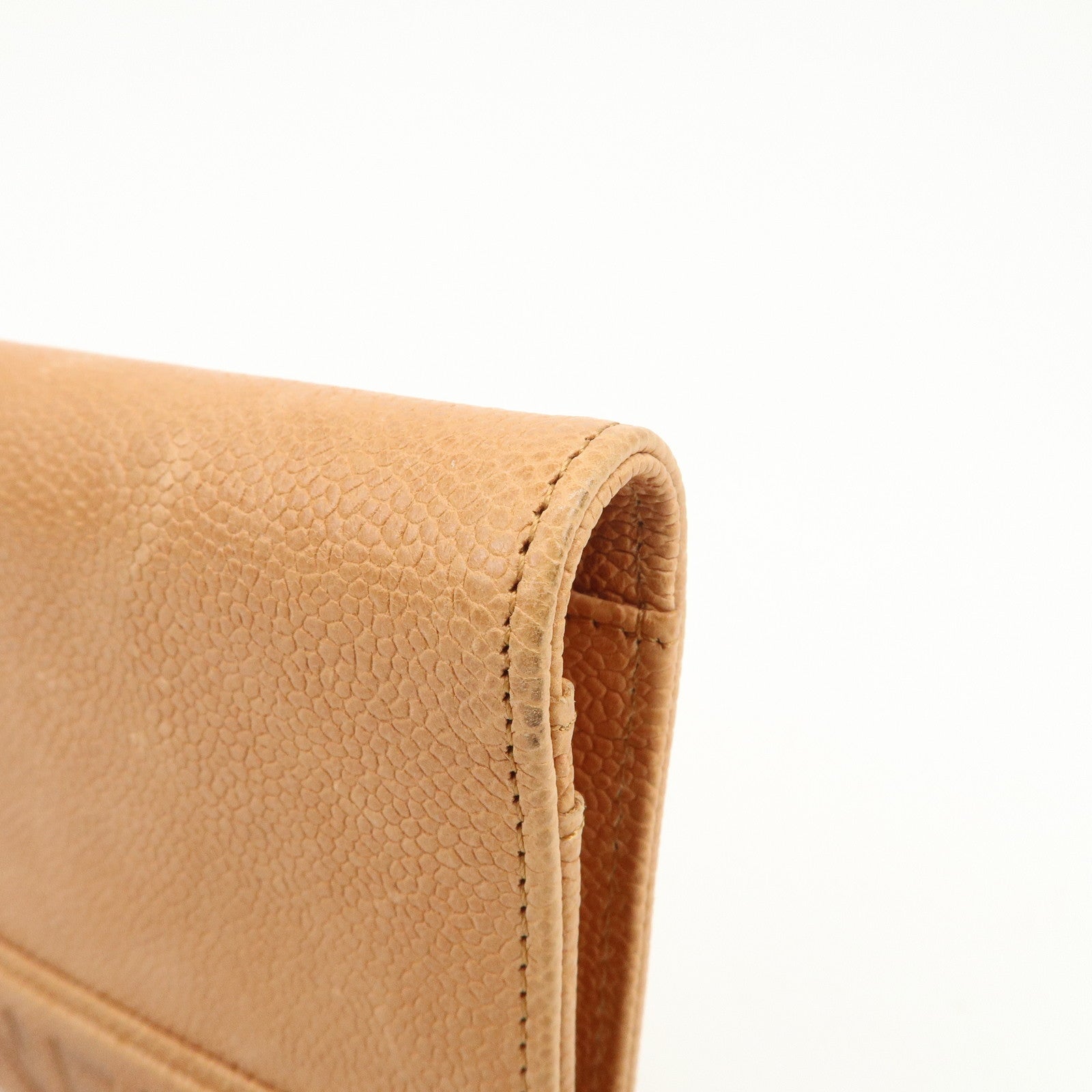 CHANEL Logo Caviarskin Flap Long Wallet Light Brown