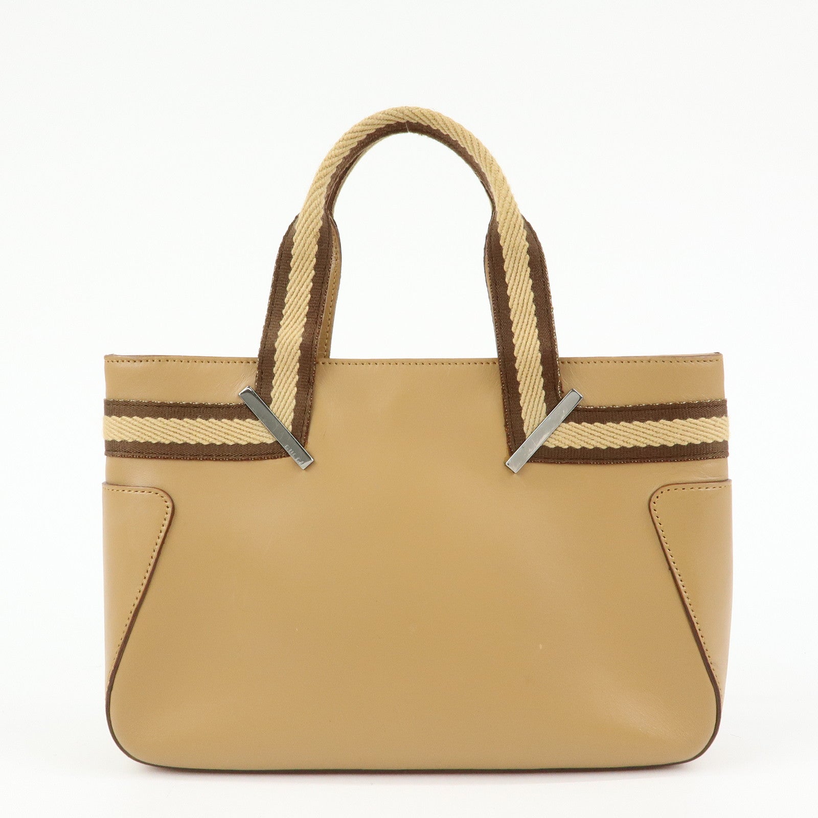 GUCCI Sherry Leather Canvas Hand Bag Beige Brown 000.0860