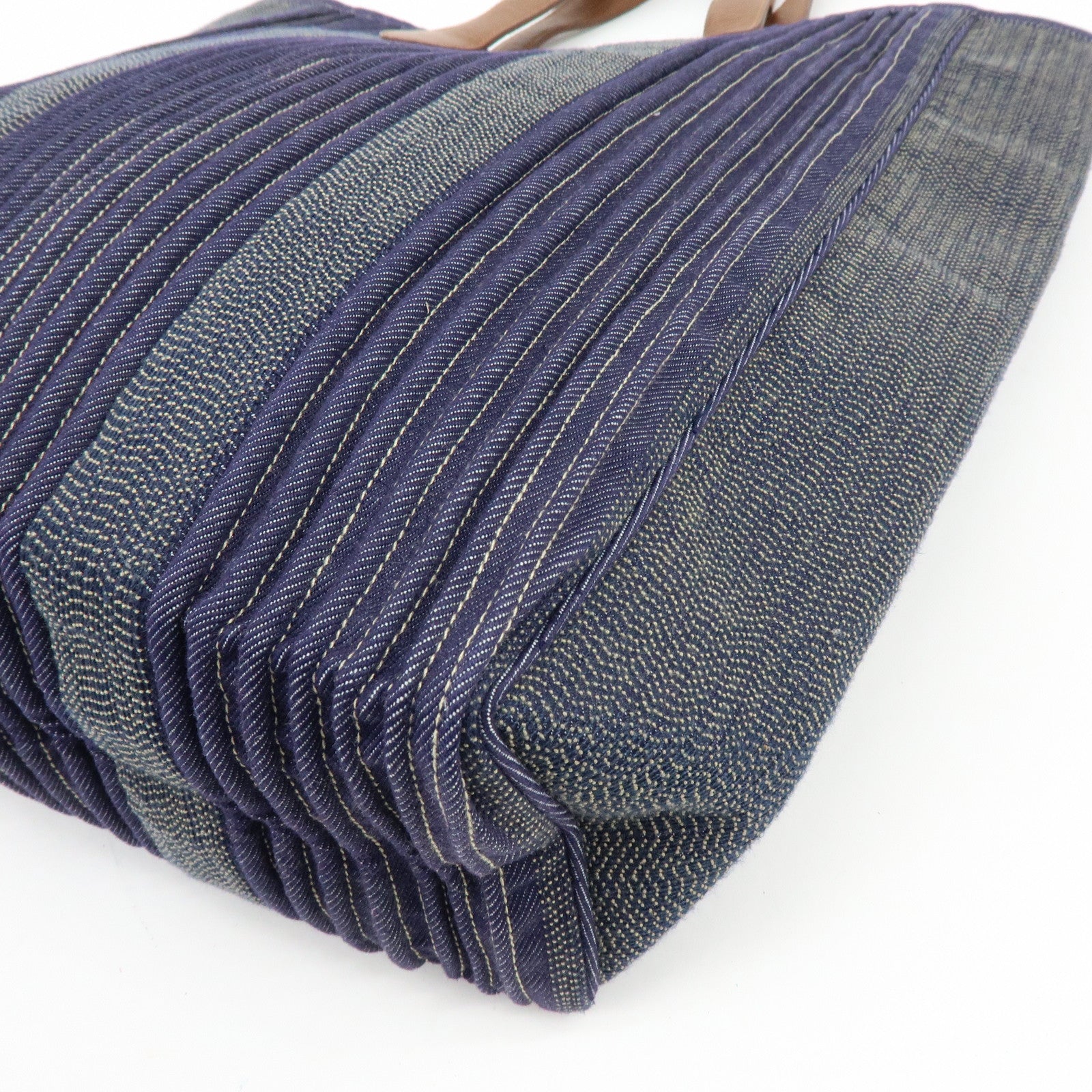 HERMES Calicut Canvas Leather Tote Bag L Stamped Navy Brown