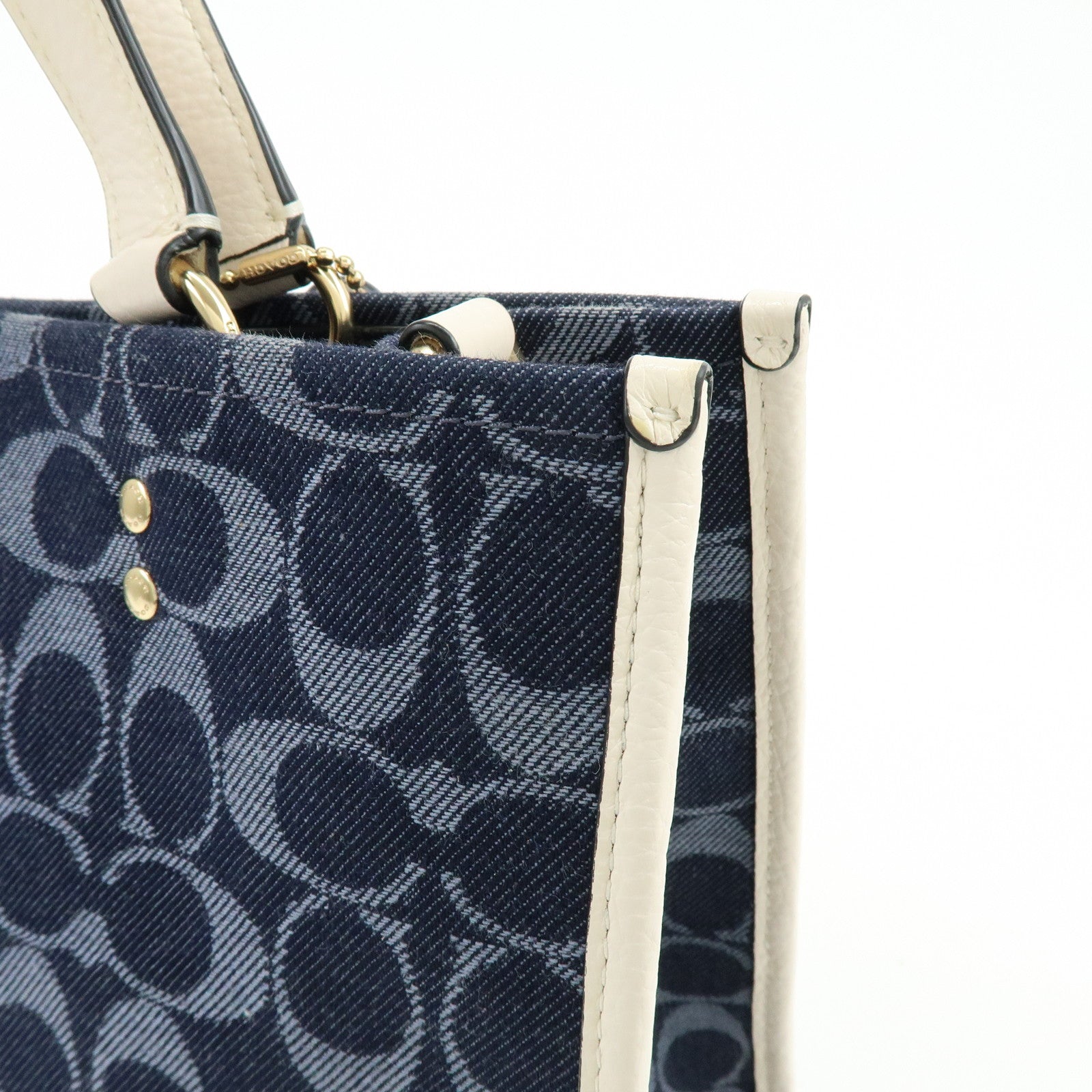 COACH Dempsey Signature Denim Leather 2Way Shoulder Hand Bag Navy