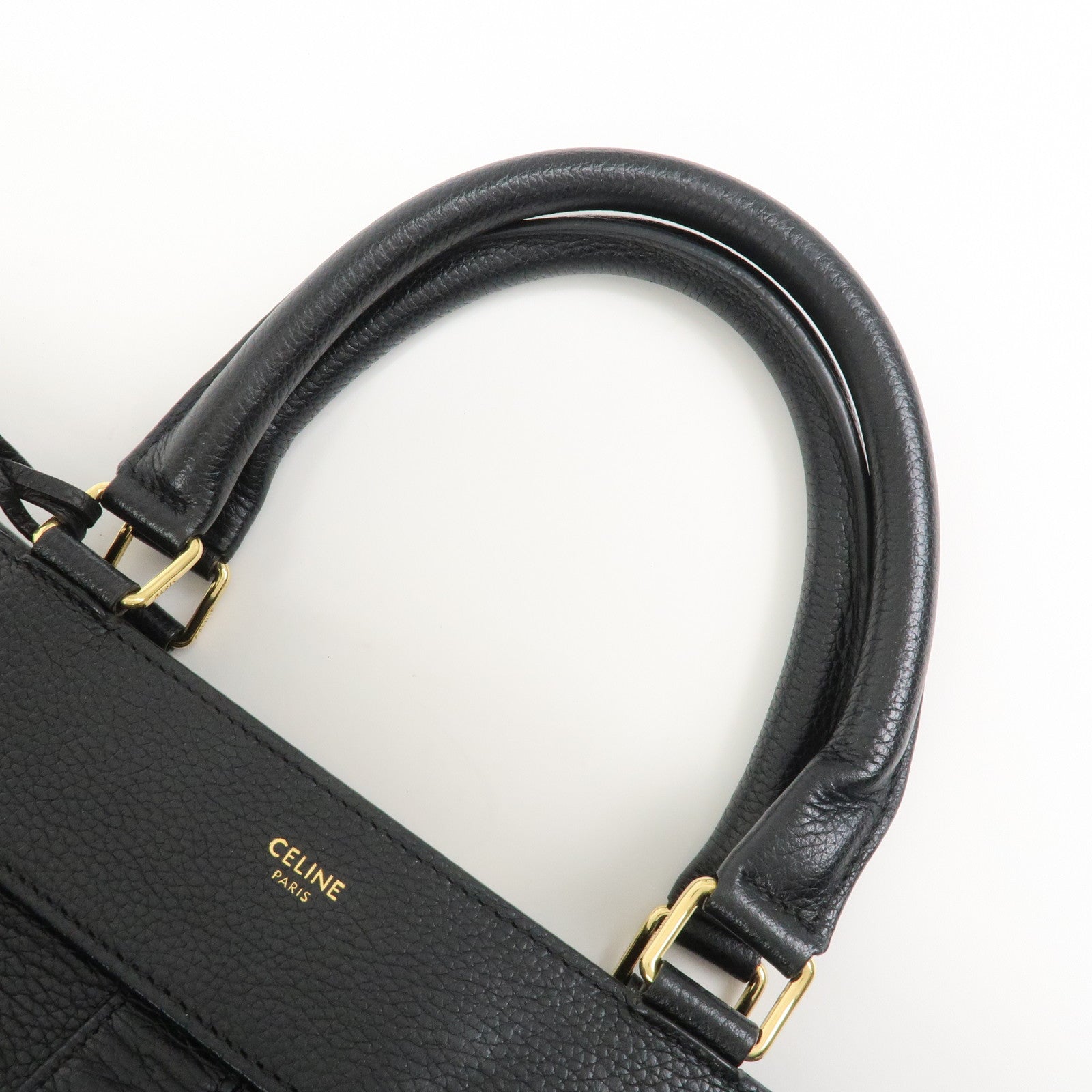 CELINE Calf Leather Boston Bag Hand Bag Black