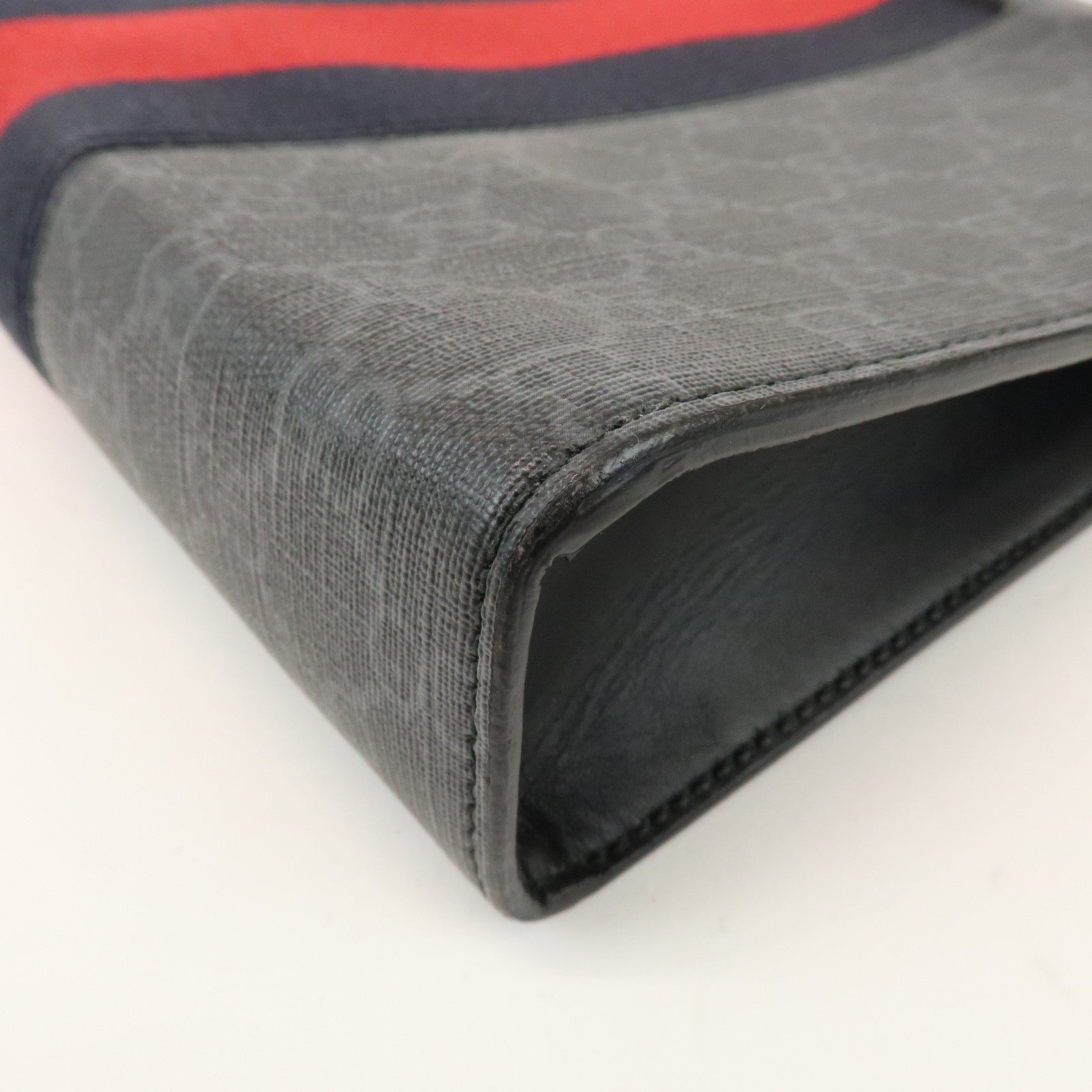 GUCCI Sherry GG Supreme Leather Clutch Bag Pouch Black Red 475316