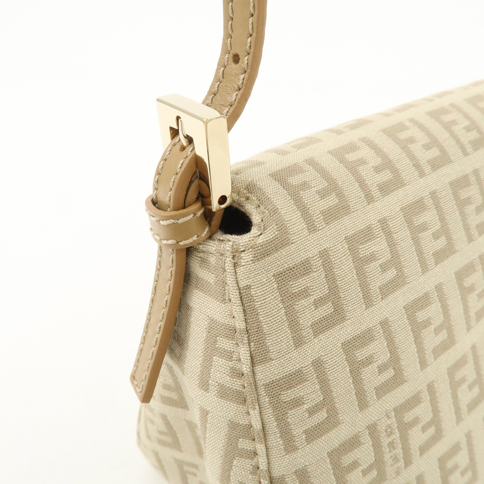 FENDI Mini Mamma Baguette Zucchino Canvas Leather Shoulder Bag Beige 8BR180