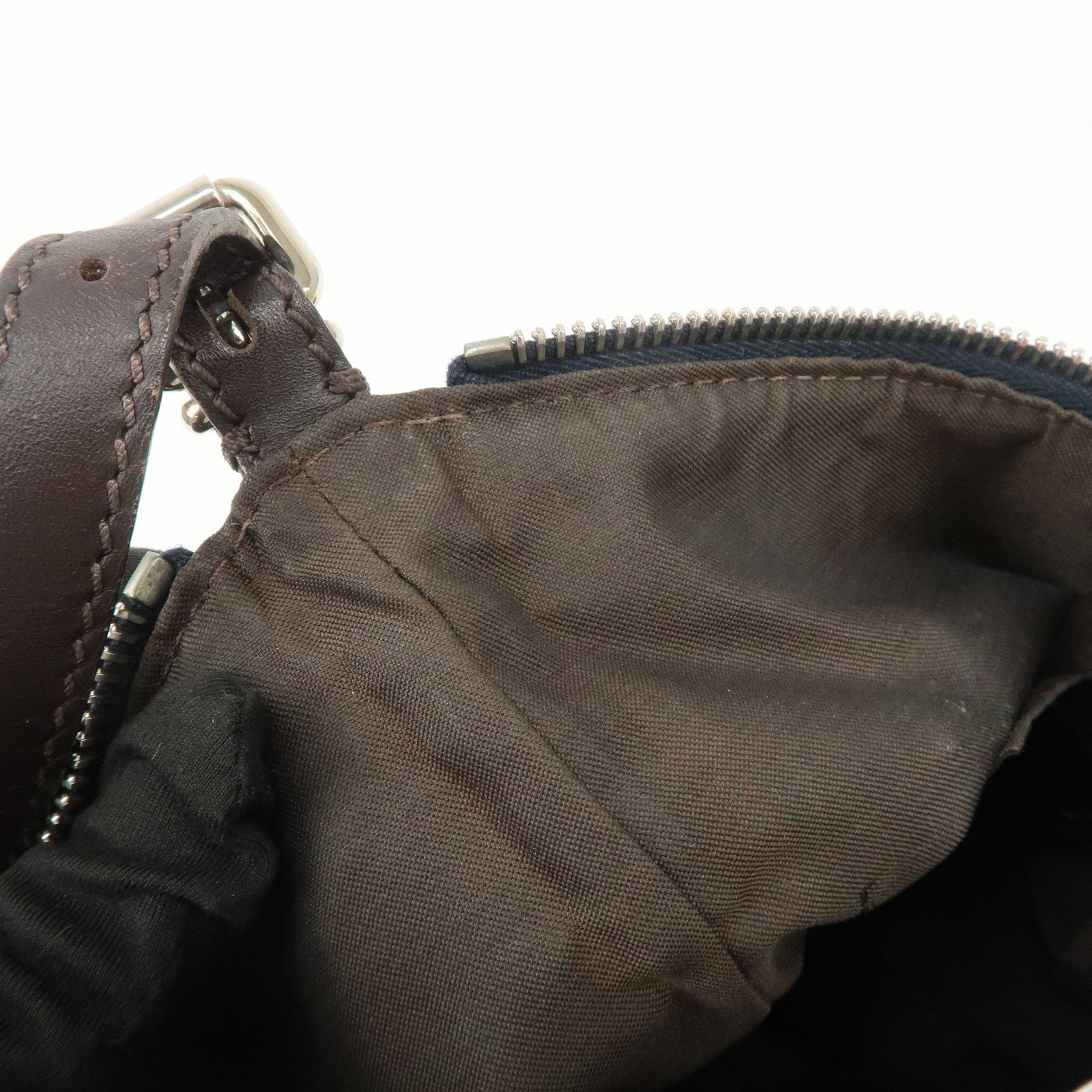 FENDI Zucchino Canvas Leather Shoulder Bag Hand bag Navy 8BR248 Used