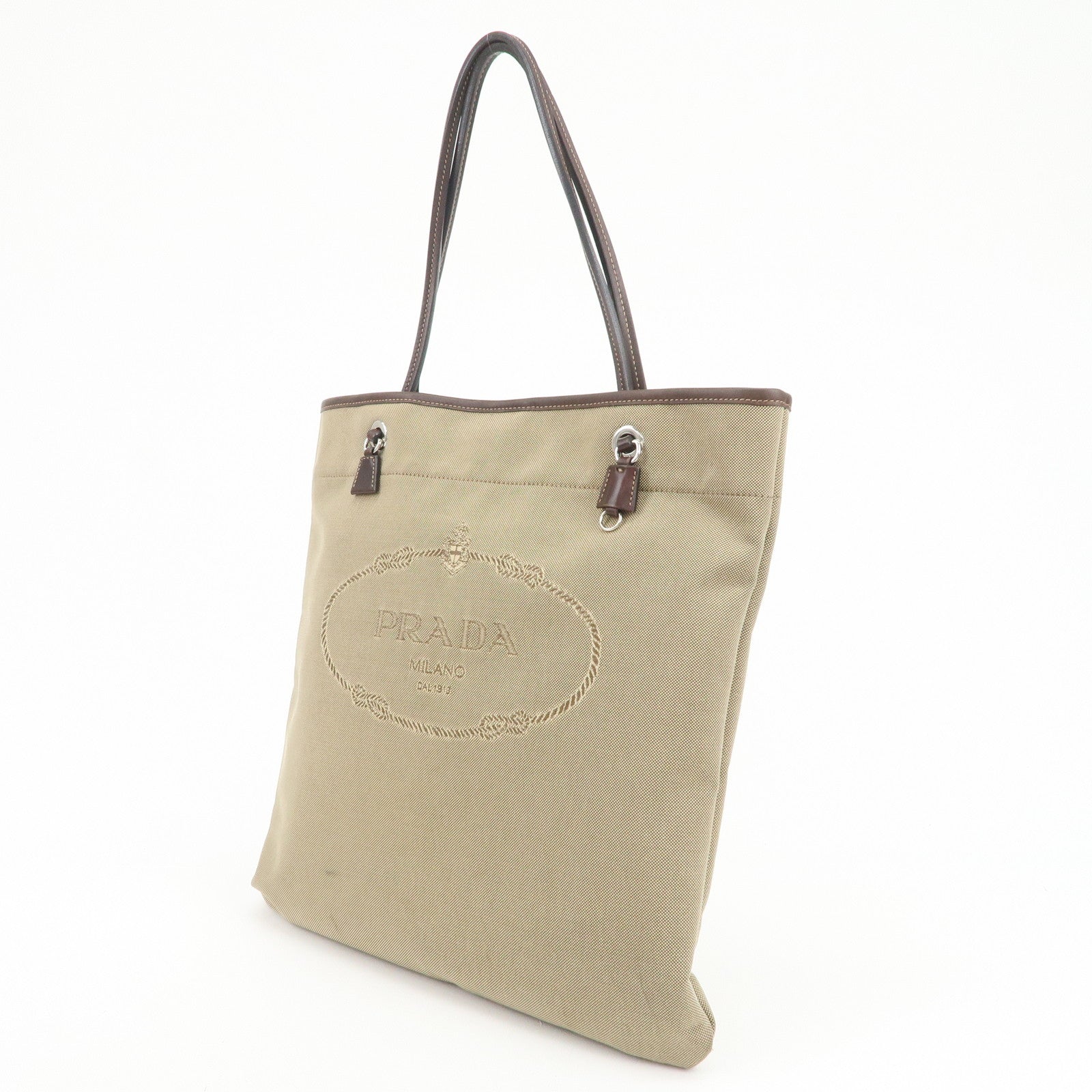 PRADA Jaguard Canvas Leather Tote Bag Shoulder Bag Brown BR3581