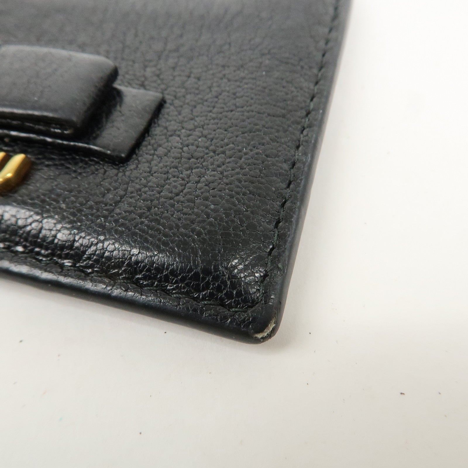 MIU MIU Leather Ribbon Card Case Black Gold Hardware 5MC208 Used