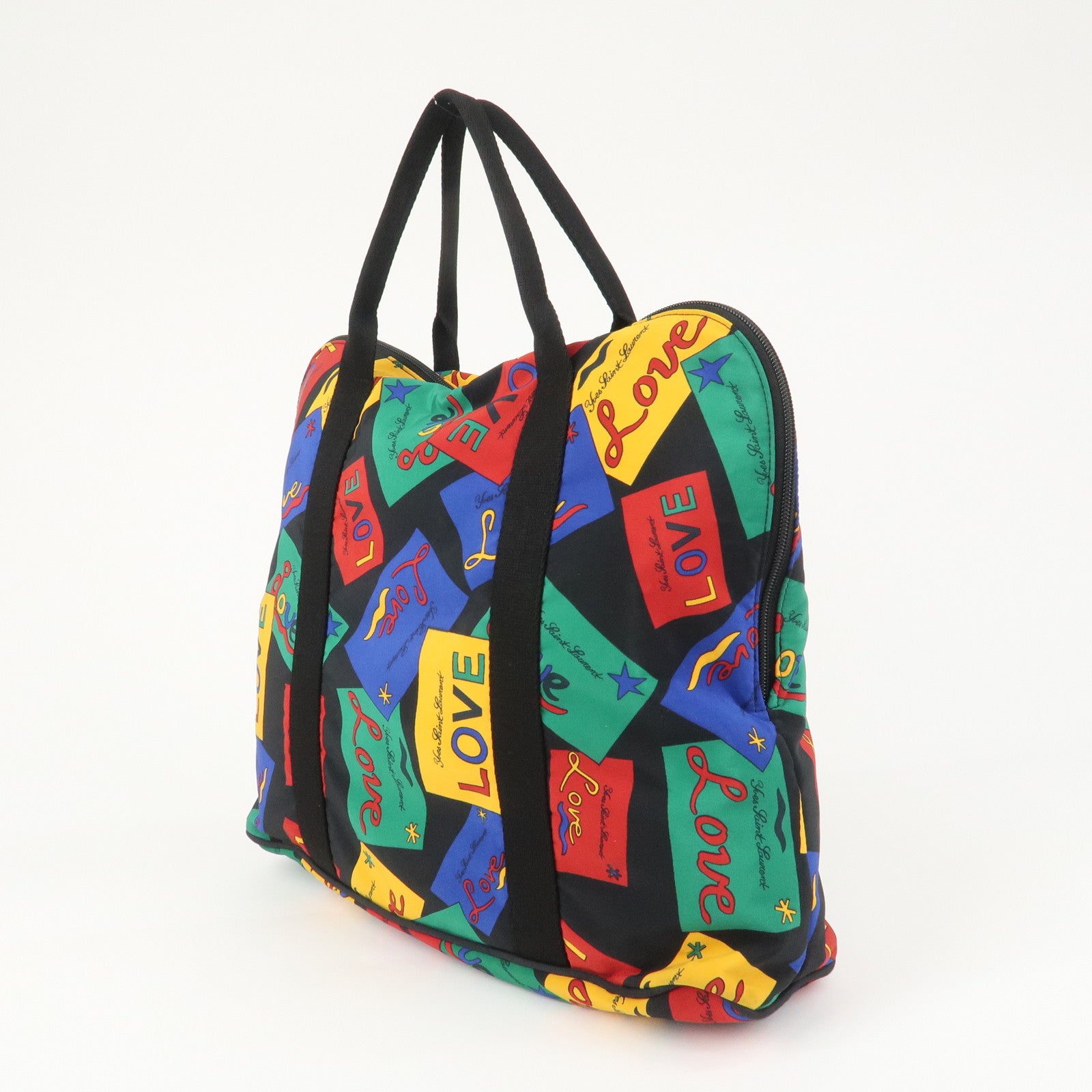 SAINT LAURENT Logo Nylon Black Hand Bag Multicolor