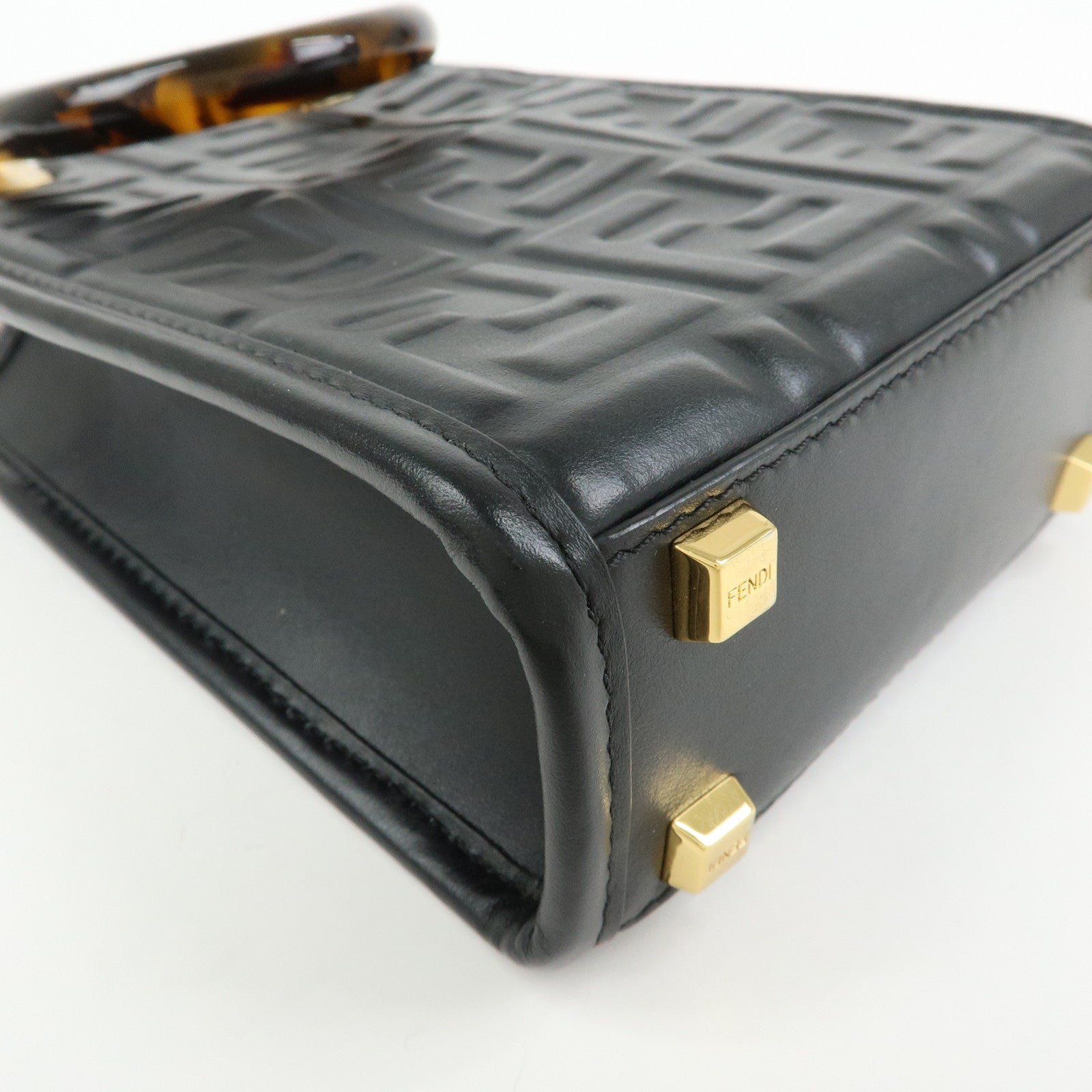 FENDI FF Sunshine Shopper Small 2Way Bag Shoulder Bag Black 8BS051