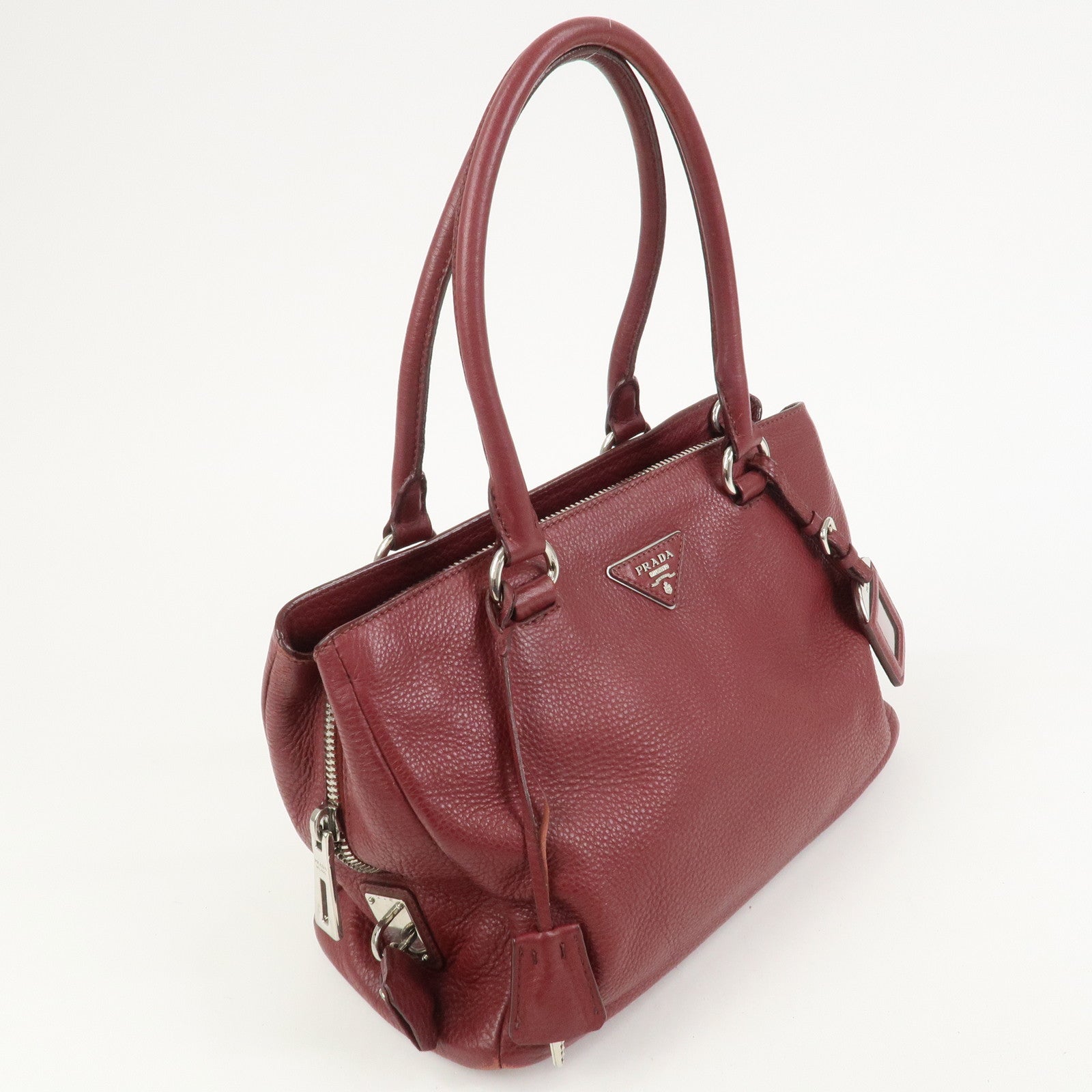 PRADA Triangle Logo 2Way Bag Hand Shoulder Bag Bordeaux 1BA853