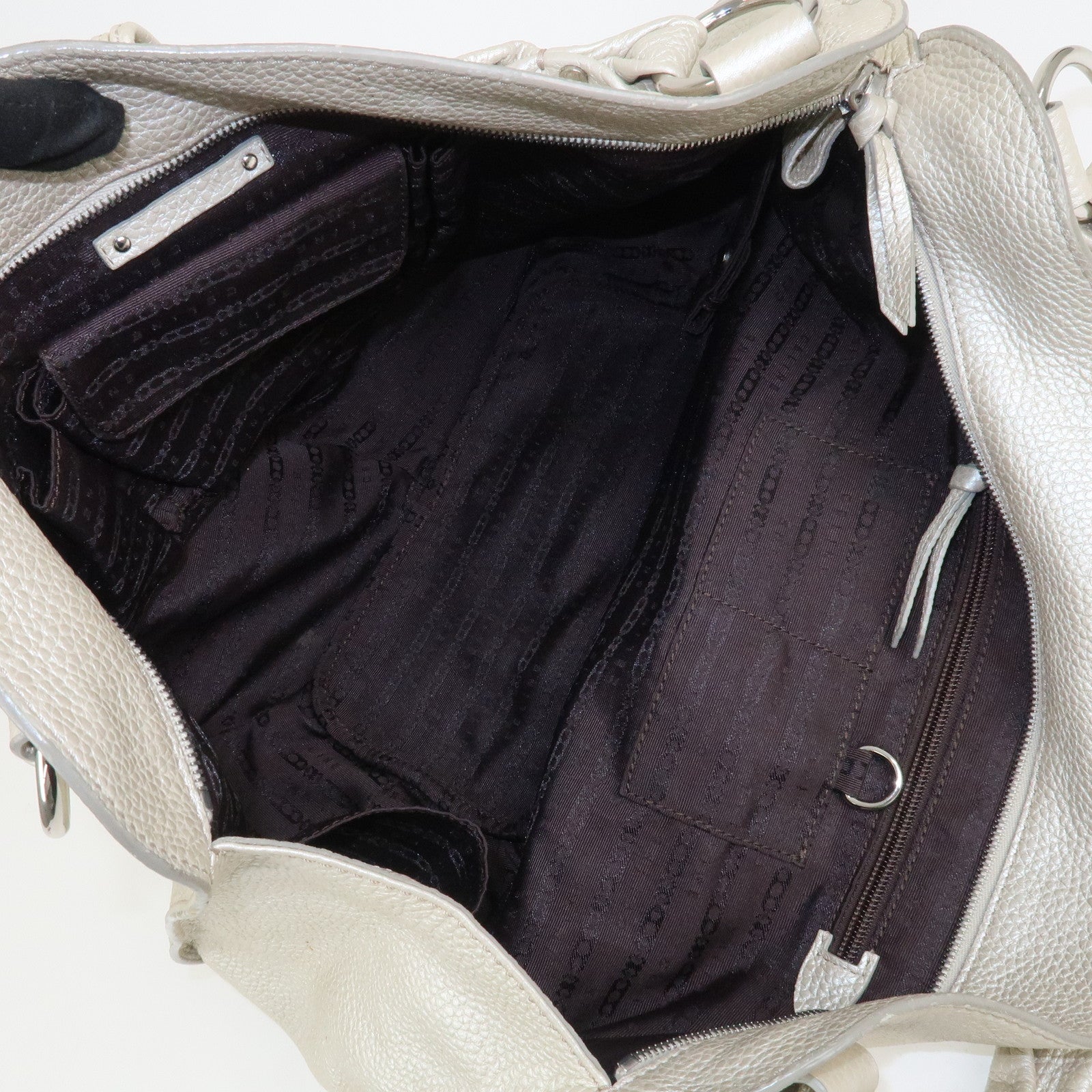 CELINE Logo Leather Bittersweet Shoulder Bag Tote Bag Silver