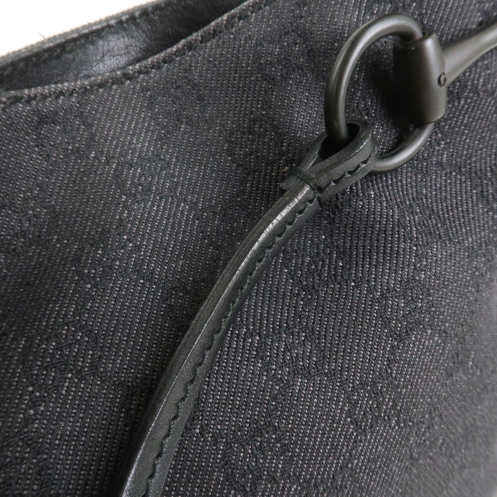 GUCCI Horsebit GG Canvas Leather Shoulder Bag Black 101975