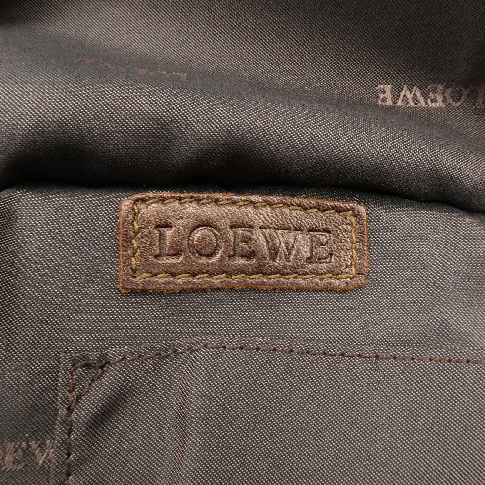 LOEWE Anagram Leather Nappa Aire Hand Bag Tote Bag Brown Used