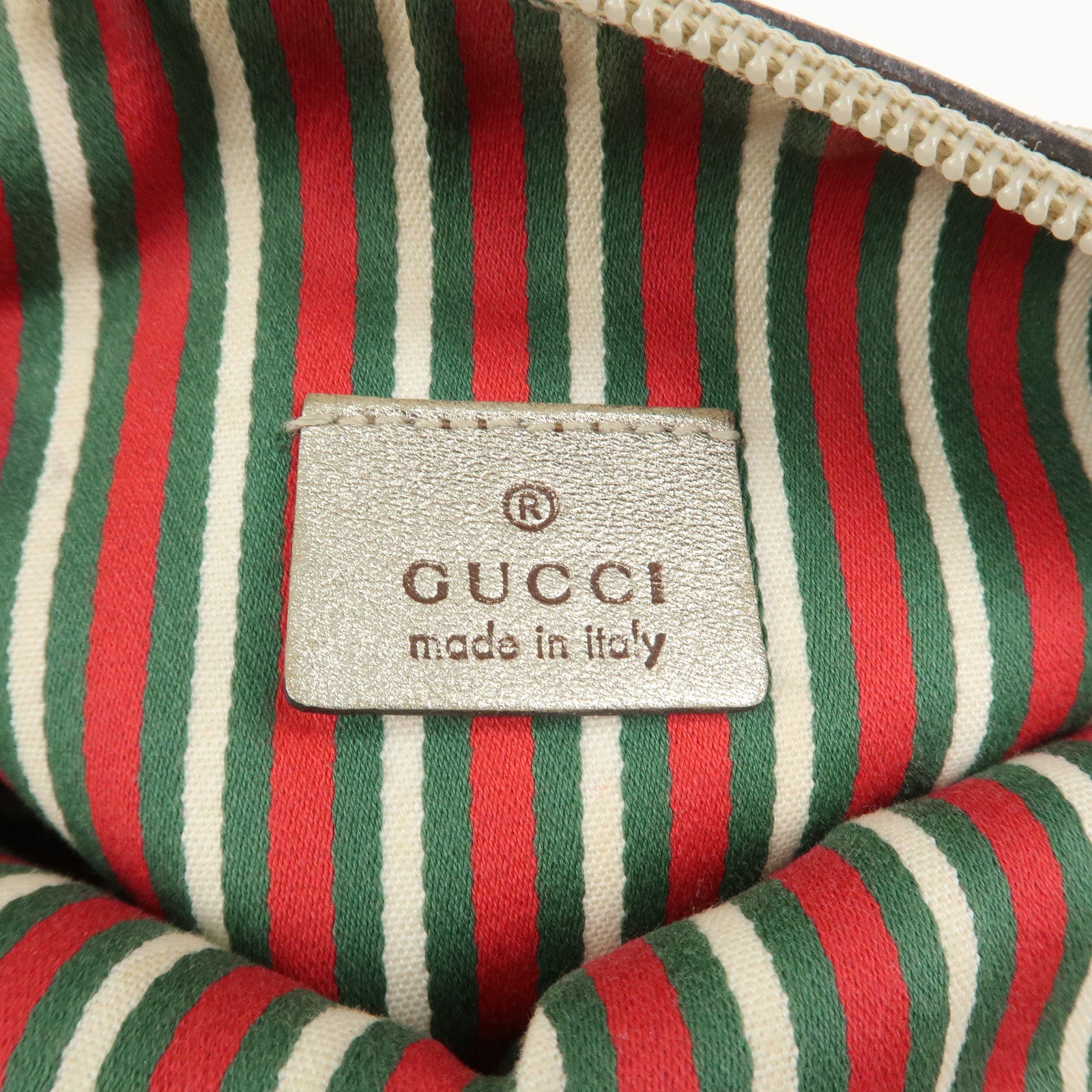 GUCCI Abbey GG Canvas Leather Pouch Hand Bag Beige Gold 145750